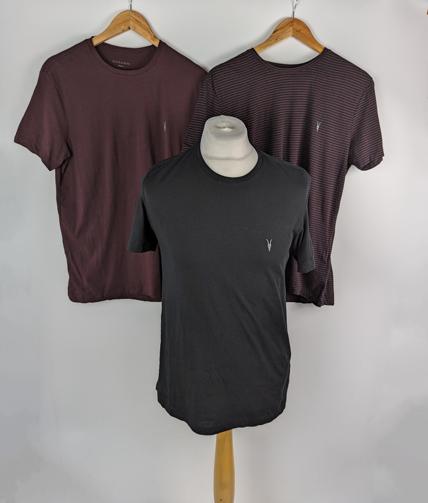 ALLSAINTS Brace T-Shirts Pack Of 3 Pack Mens - Black / Burgundy / Striped