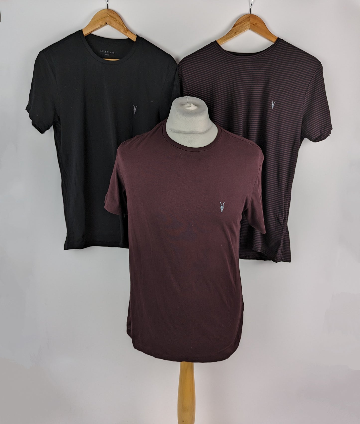 ALLSAINTS Brace T-Shirts Pack Of 3 Pack Mens - Black / Burgundy / Striped