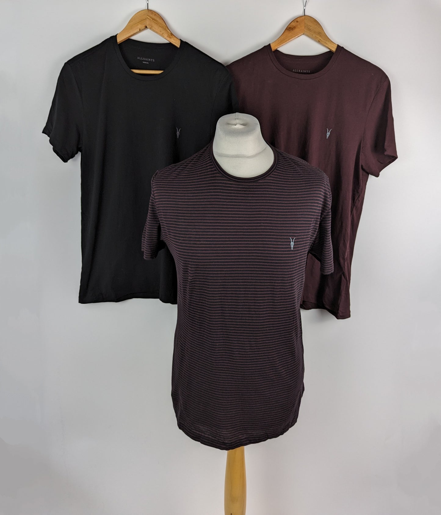 ALLSAINTS Brace T-Shirts Pack Of 3 Pack Mens - Black / Burgundy / Striped