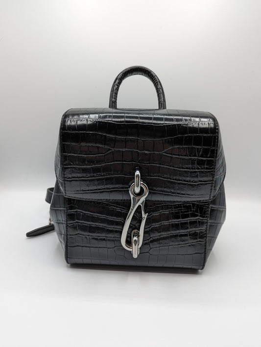 Alexander Wang Hook Mini Croc-Embossed Leather Backpack - Black