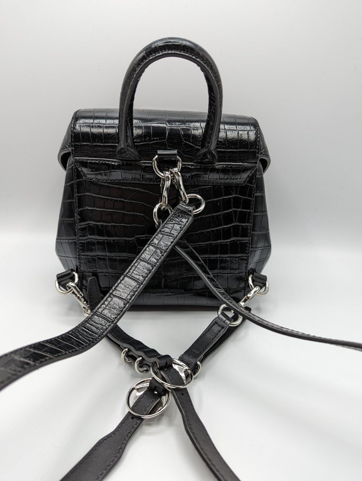 Alexander Wang Hook Mini Croc-Embossed Leather Backpack - Black