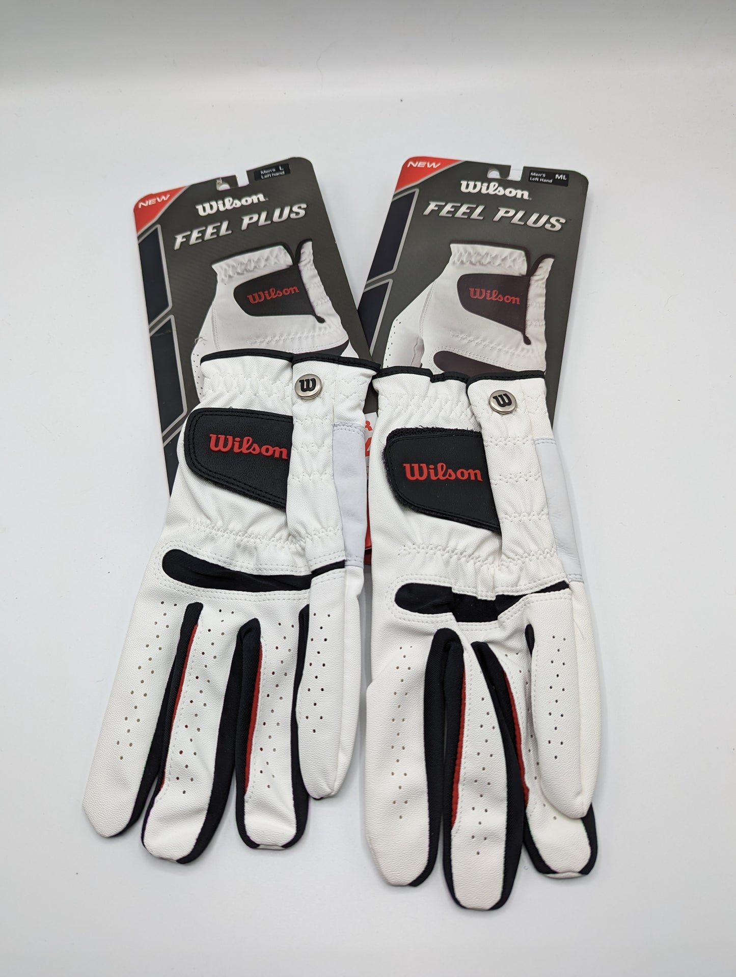 X2 Wilson Feel Plus Mens Golf Gloves - White/Red/Black