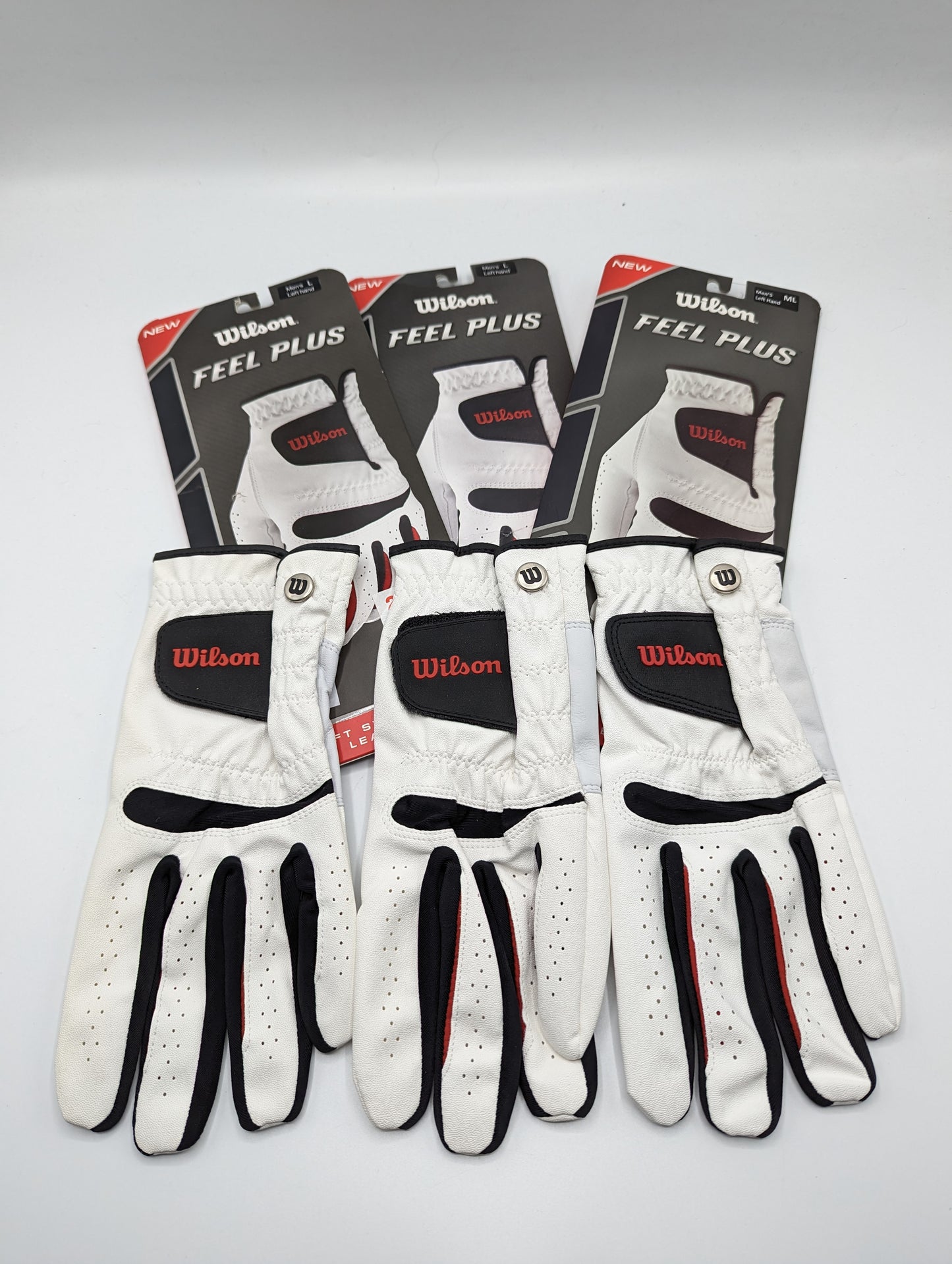 X3 Wilson Feel Plus Mens Golf Gloves - White/Red/Black