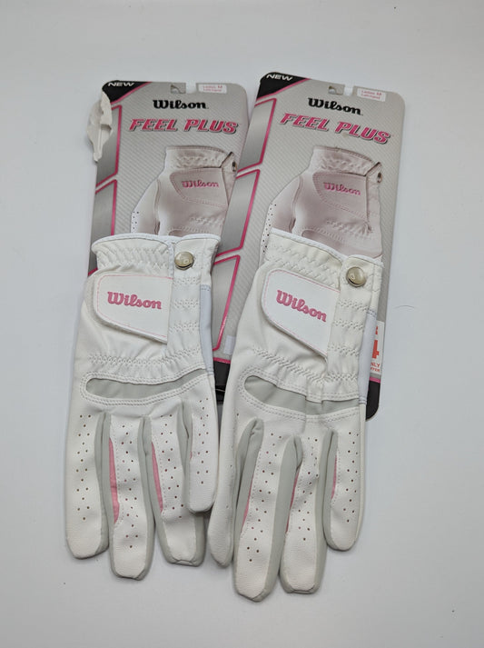 X2 Wilson Feel Plus Womens Golf Gloves - White/Pink