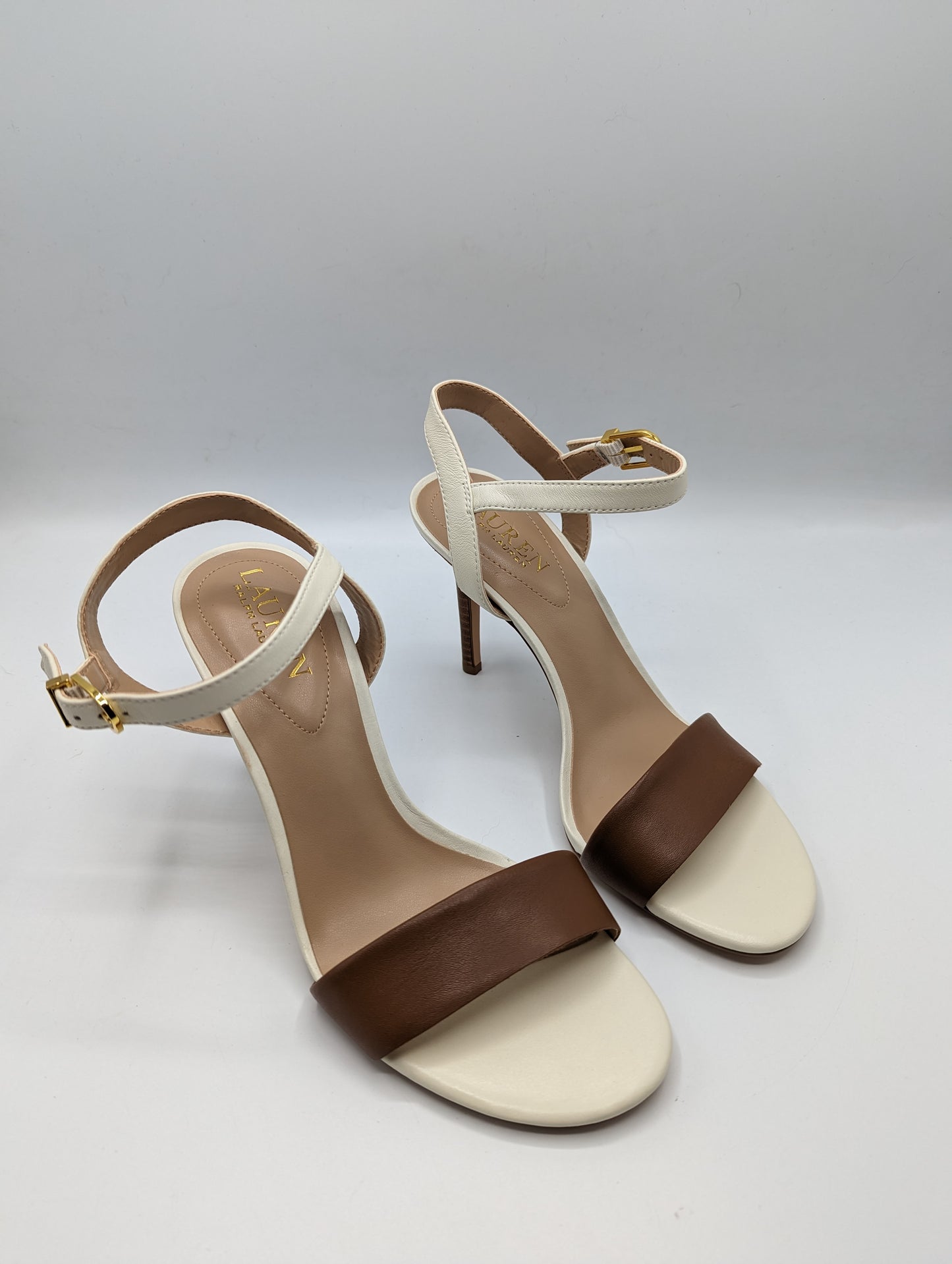 Lauren Ralph Lauren Gwen Nappa Leather Sandal in Deep Saddle Tan/Vanilla