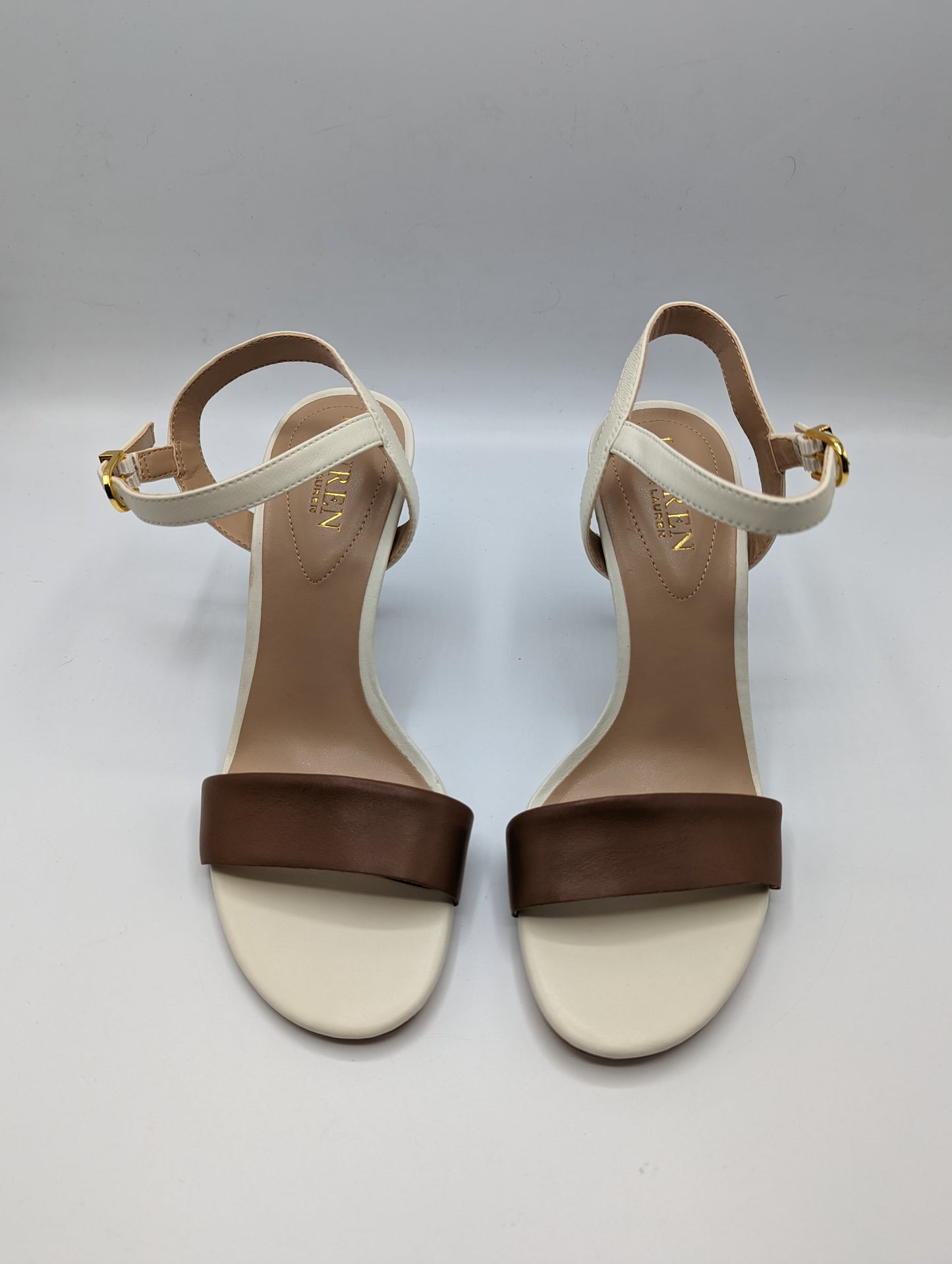 Lauren Ralph Lauren Gwen Nappa Leather Sandal in Deep Saddle Tan/Vanilla