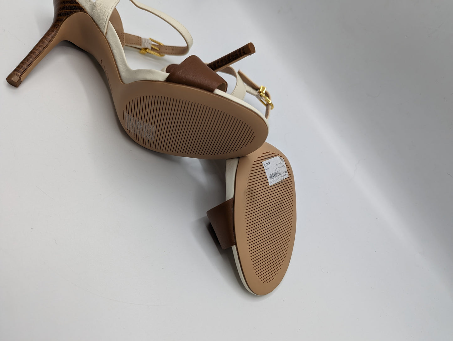 Lauren Ralph Lauren Gwen Nappa Leather Sandal in Deep Saddle Tan/Vanilla