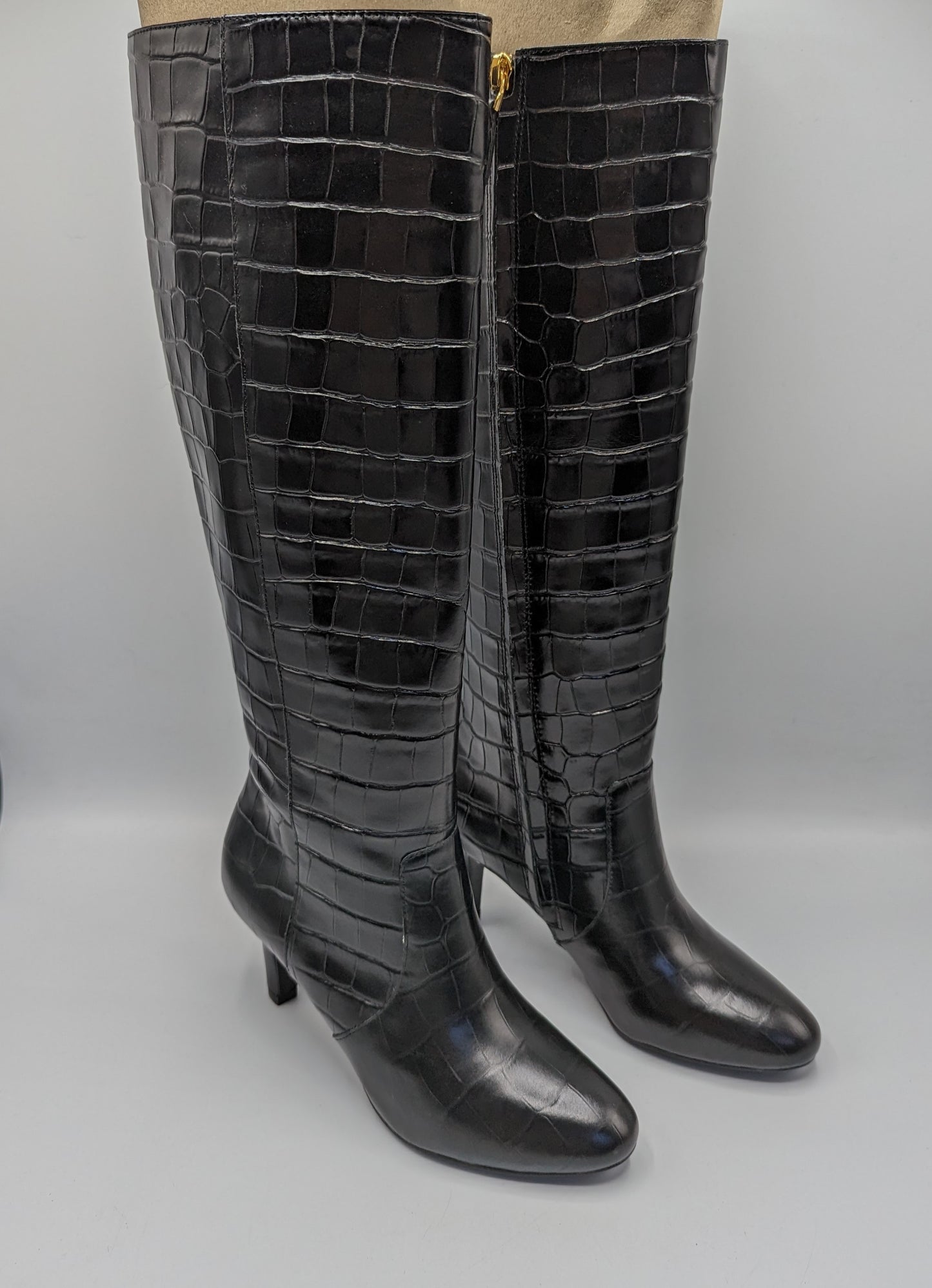 Lauren Ralph Lauren Caelynn Womens Knee High Boots- Black Croc Print