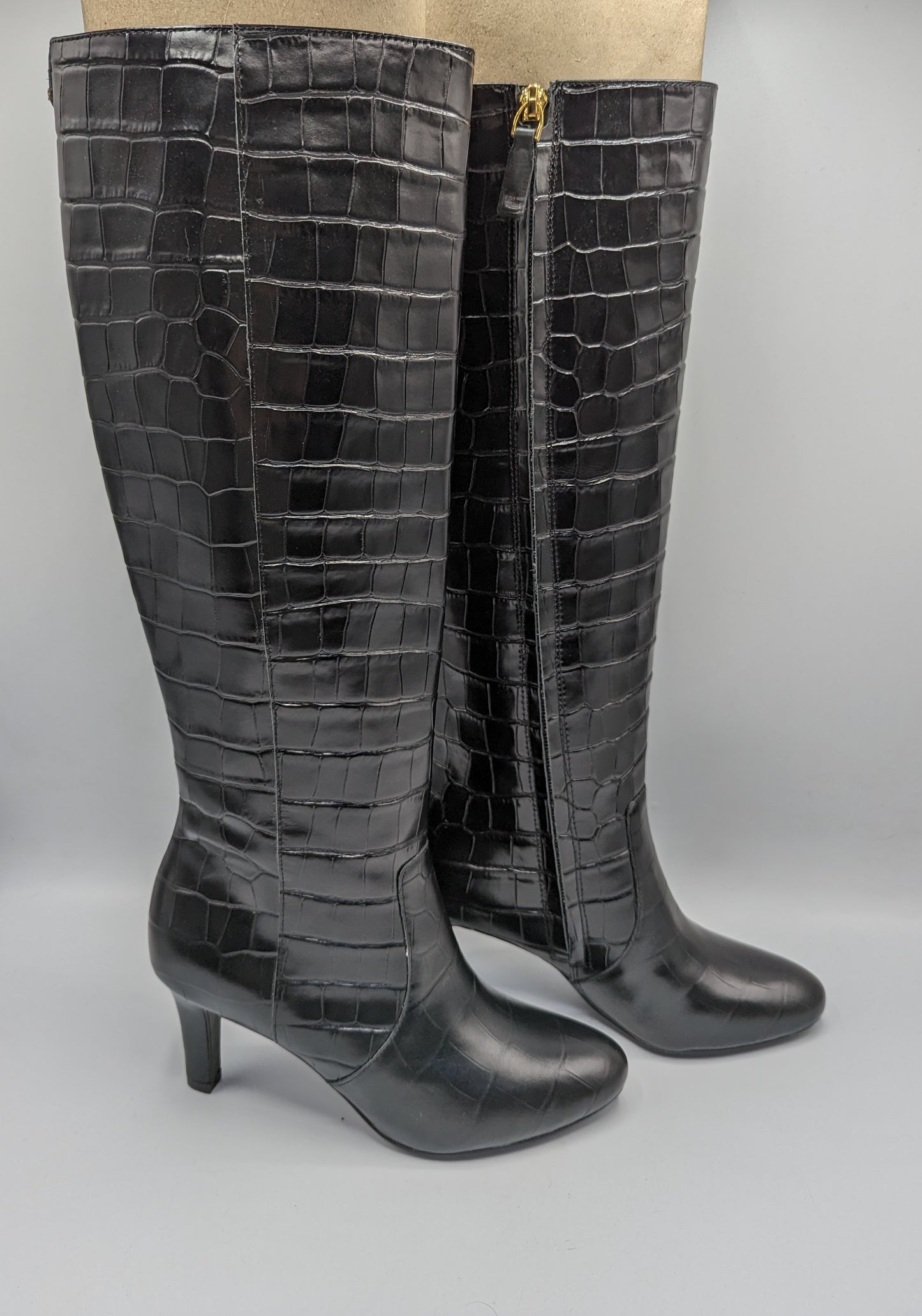 Lauren Ralph Lauren Caelynn Womens Knee High Boots- Black Croc Print