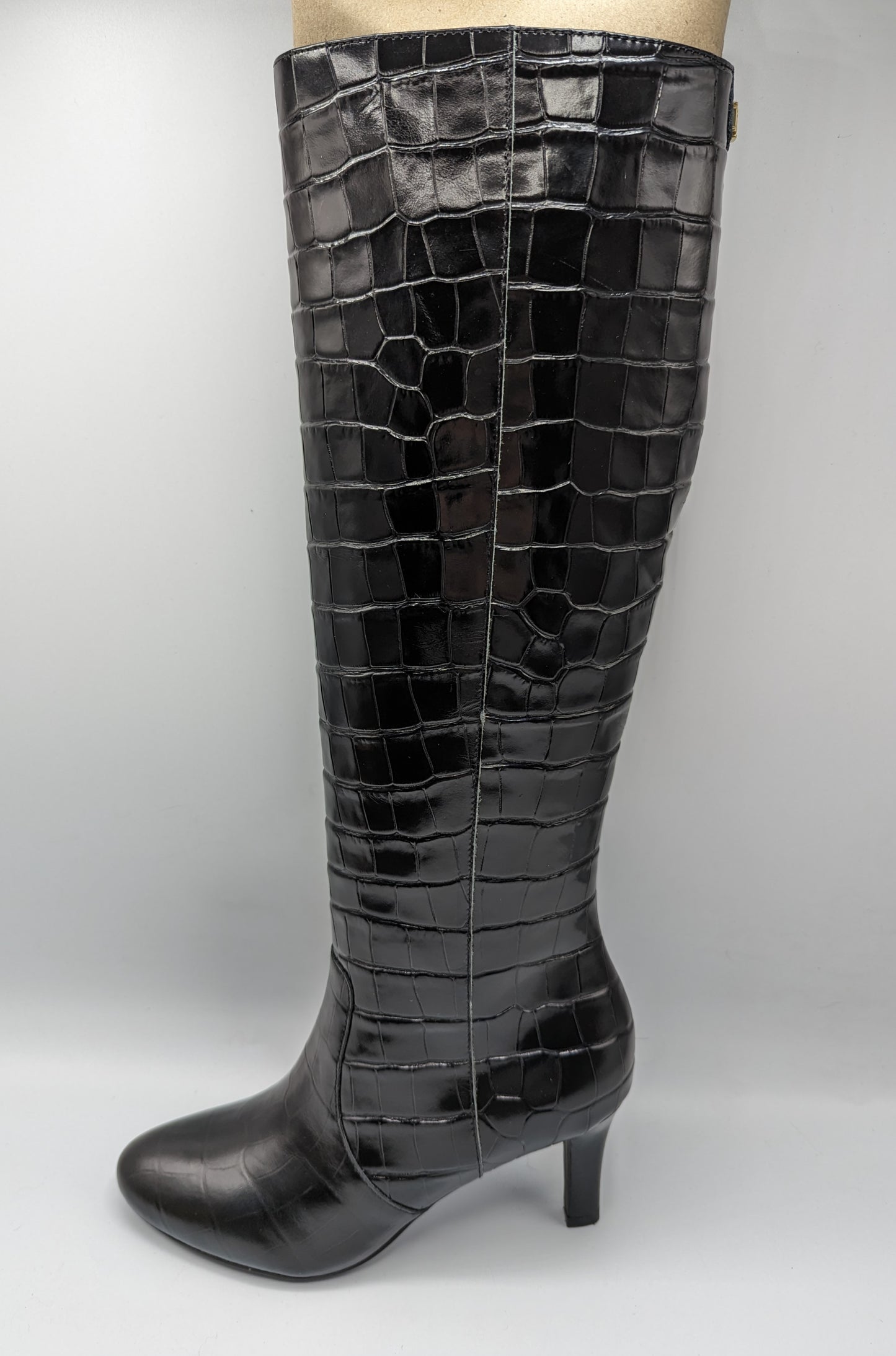 Lauren Ralph Lauren Caelynn Womens Knee High Boots- Black Croc Print