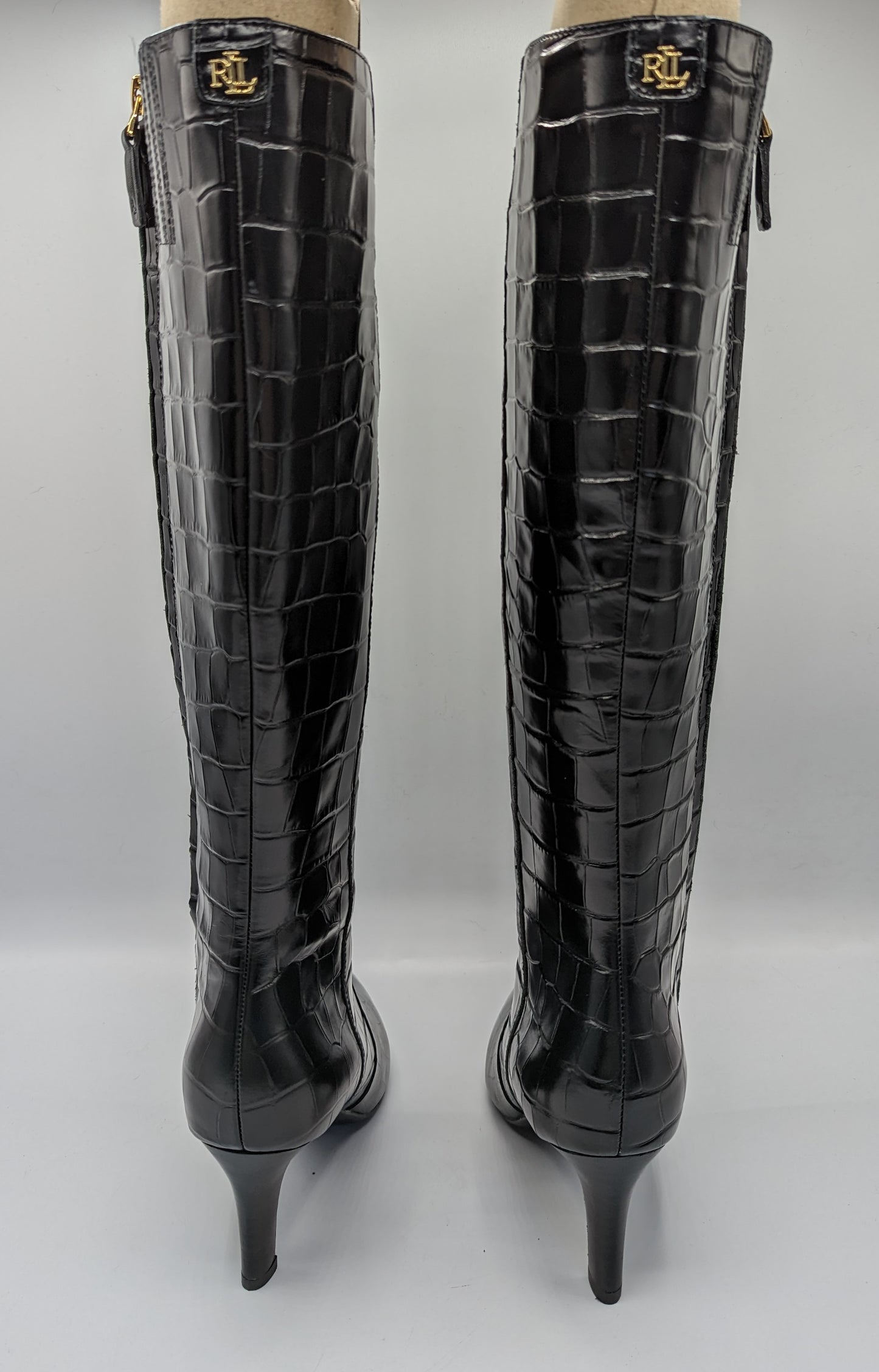 Lauren Ralph Lauren Caelynn Womens Knee High Boots- Black Croc Print