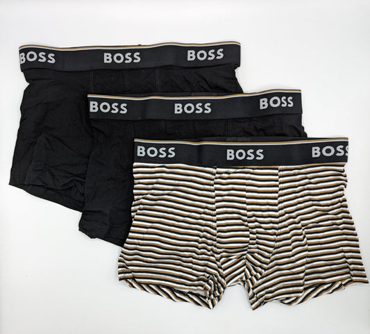 BOSS 3 Pack Power Boxer Shorts - Black/Brown Striped