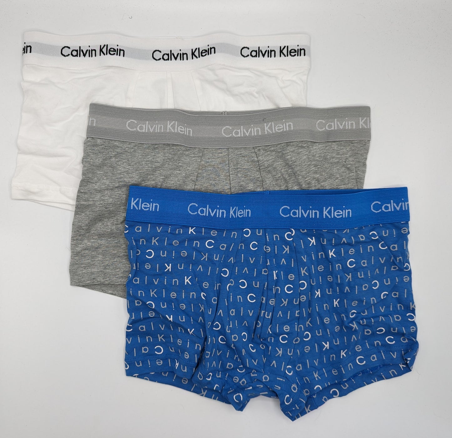 CALVIN KLEIN 3 Pack Cotton Stretch Boxer Trunks - Blue/Grey/White