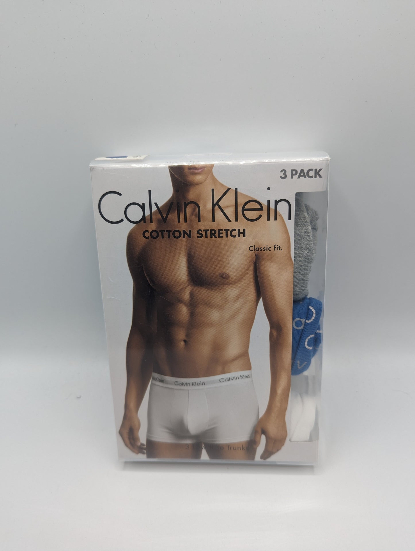 CALVIN KLEIN 3 Pack Cotton Stretch Boxer Trunks - Blue/Grey/White