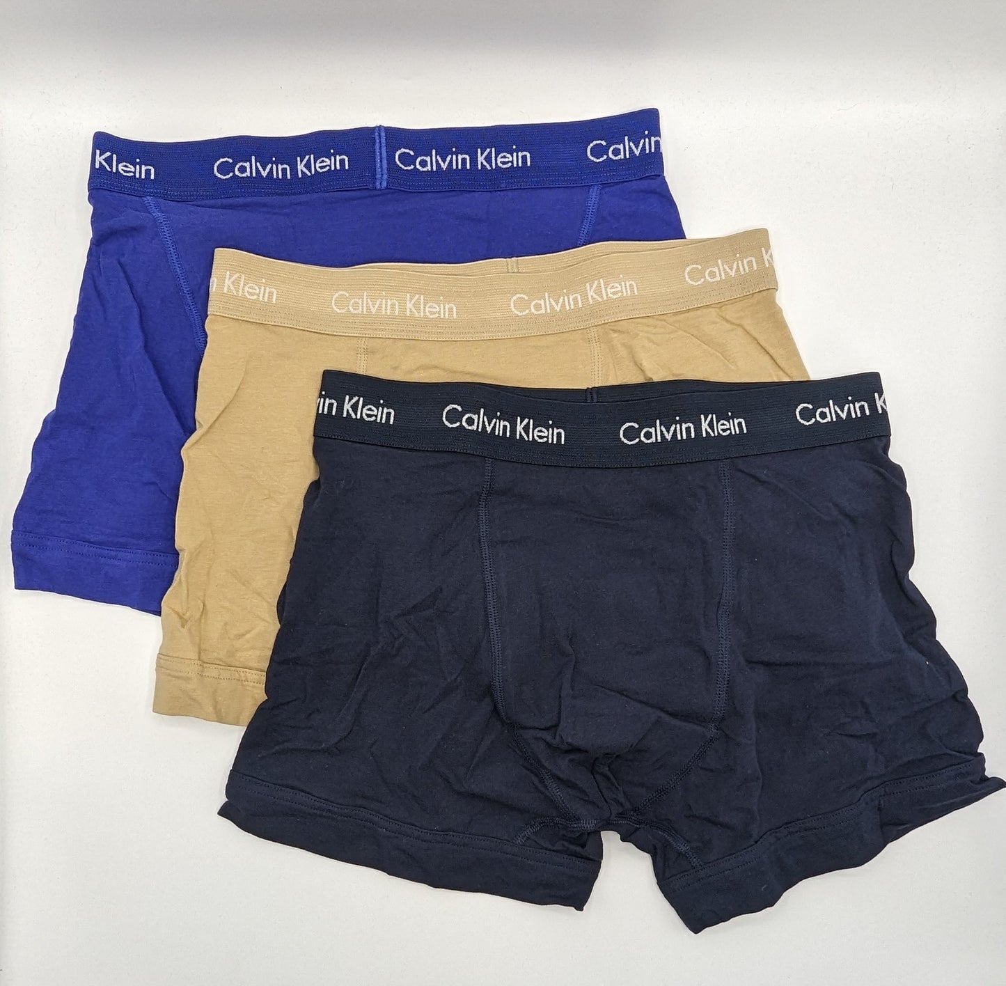 CALVIN KLEIN 3 Pack Cotton Stretch Boxer Trunks - Blue/Beige