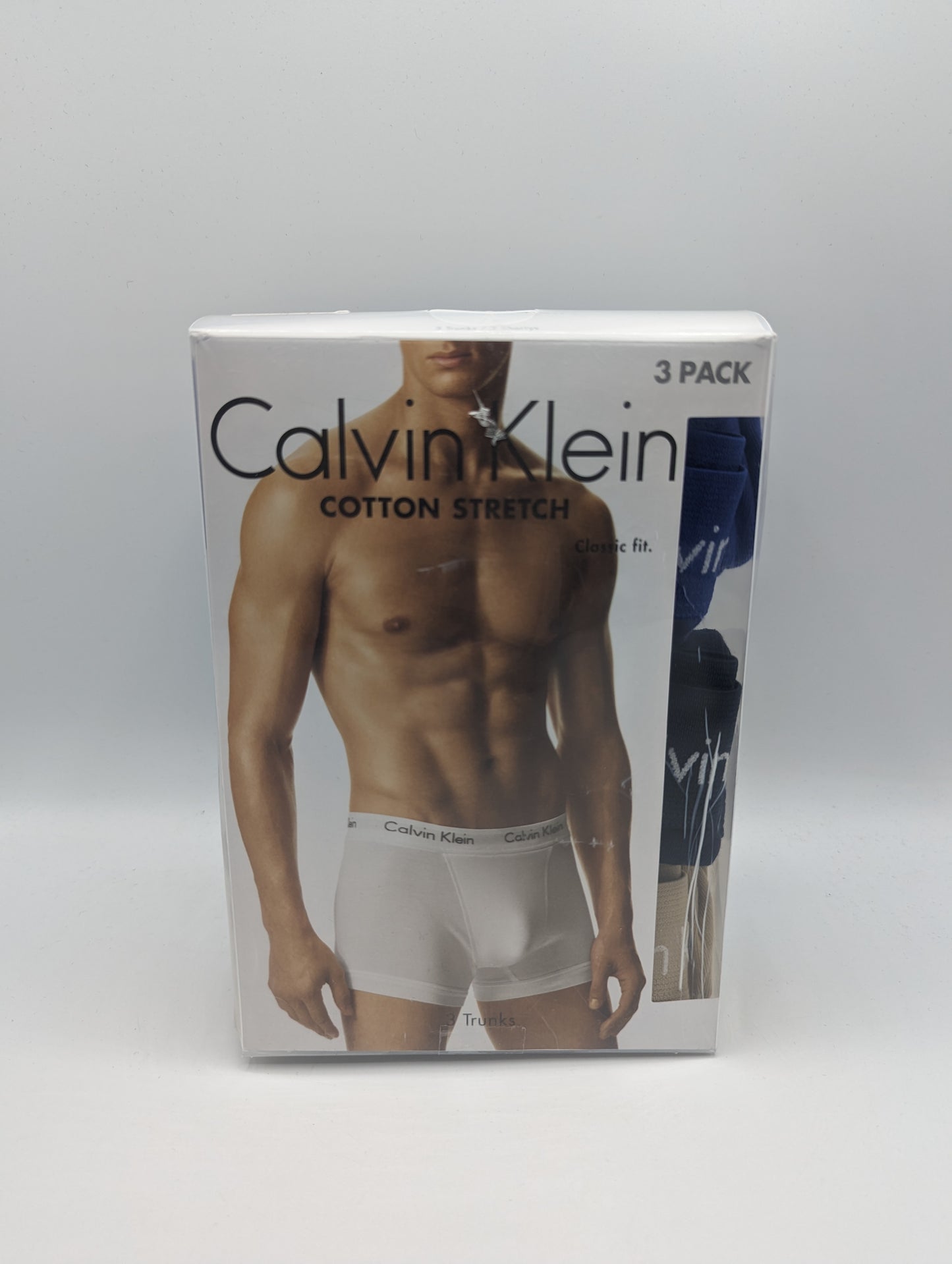 CALVIN KLEIN 3 Pack Cotton Stretch Boxer Trunks - Blue/Beige