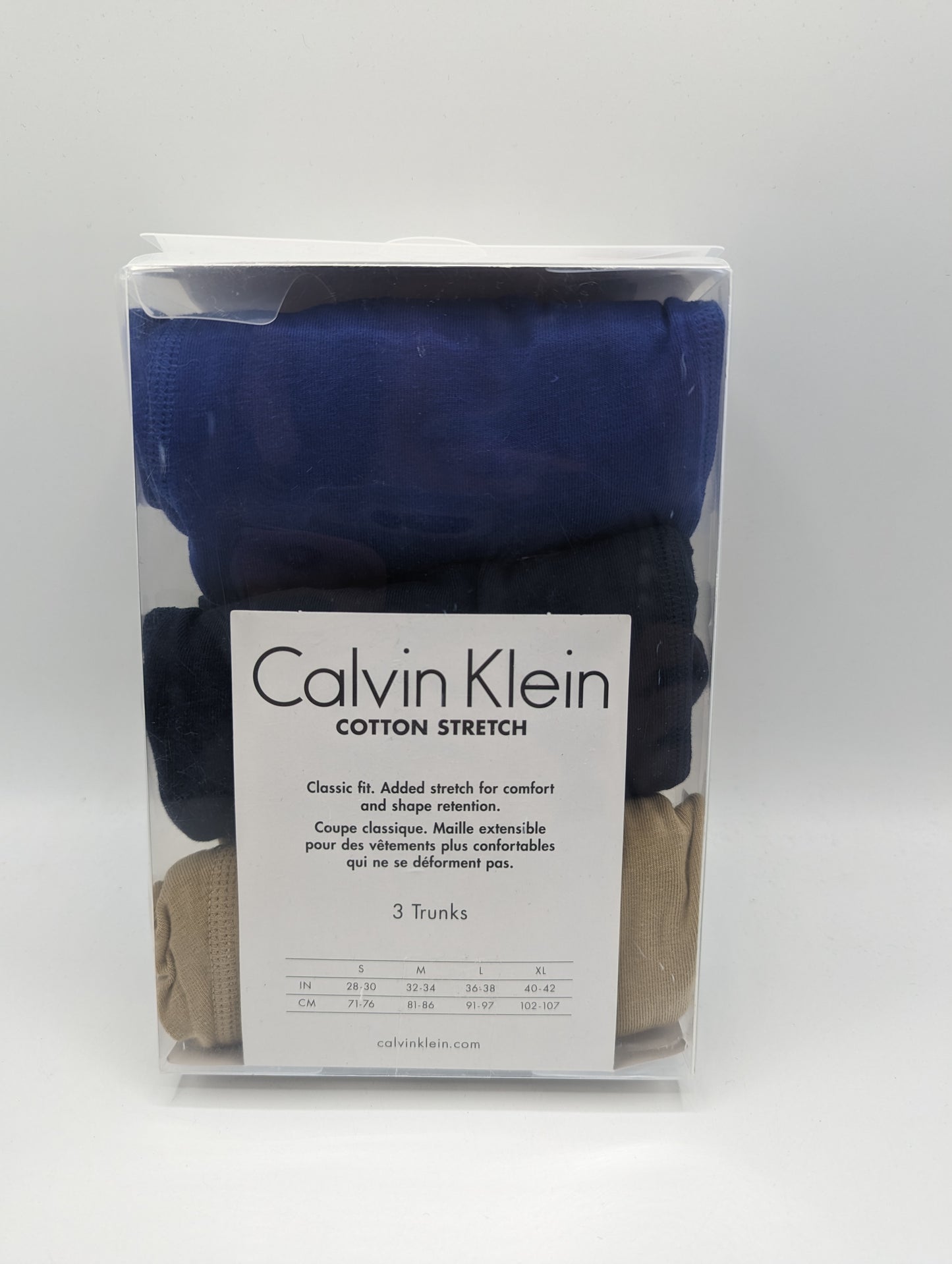 CALVIN KLEIN 3 Pack Cotton Stretch Boxer Trunks - Blue/Beige