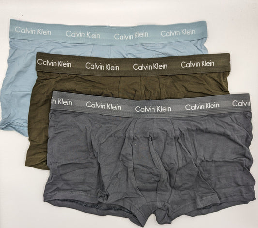 CALVIN KLEIN 3 Pack Cotton Stretch Boxer Trunks - Grey/Blue/green