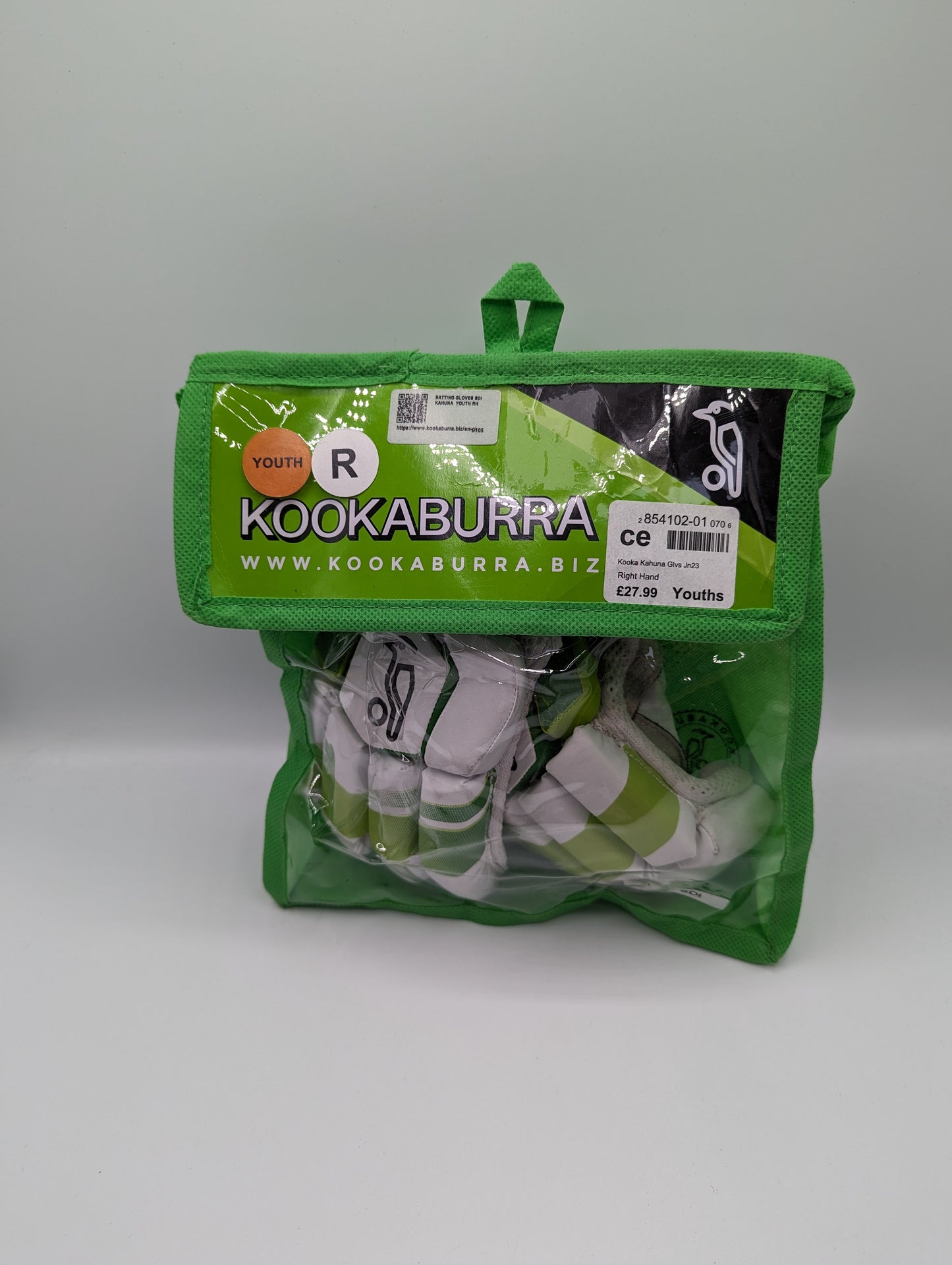 Kookaburra Youth Kahuna Cricket Gloves Right Hand - White/Green