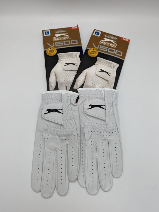 X2 SlazengerV500 Leather Mens Golf Gloves - White