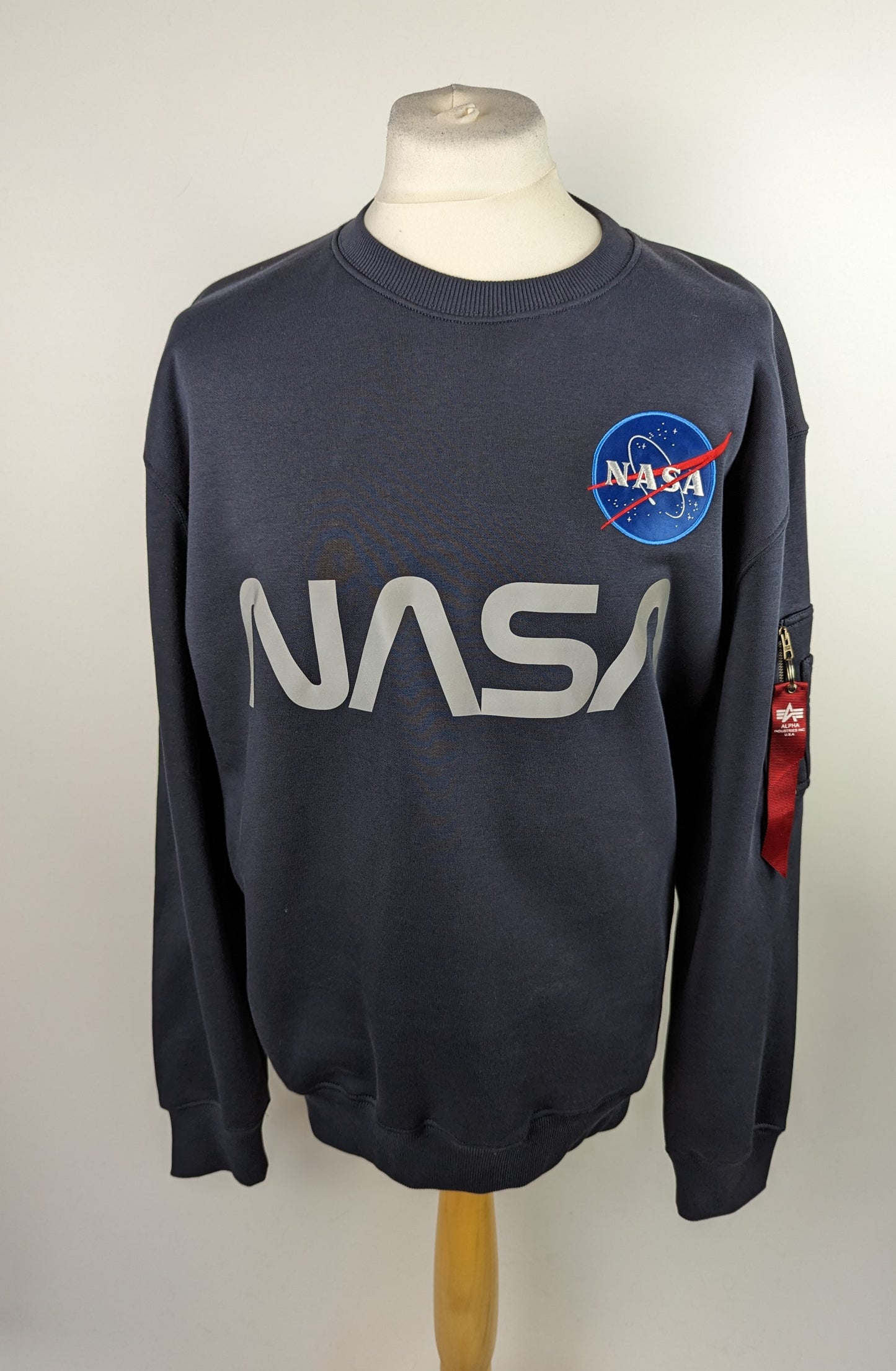 Alpha Industries Mens NASA Reflective Crew Jumper- Blue