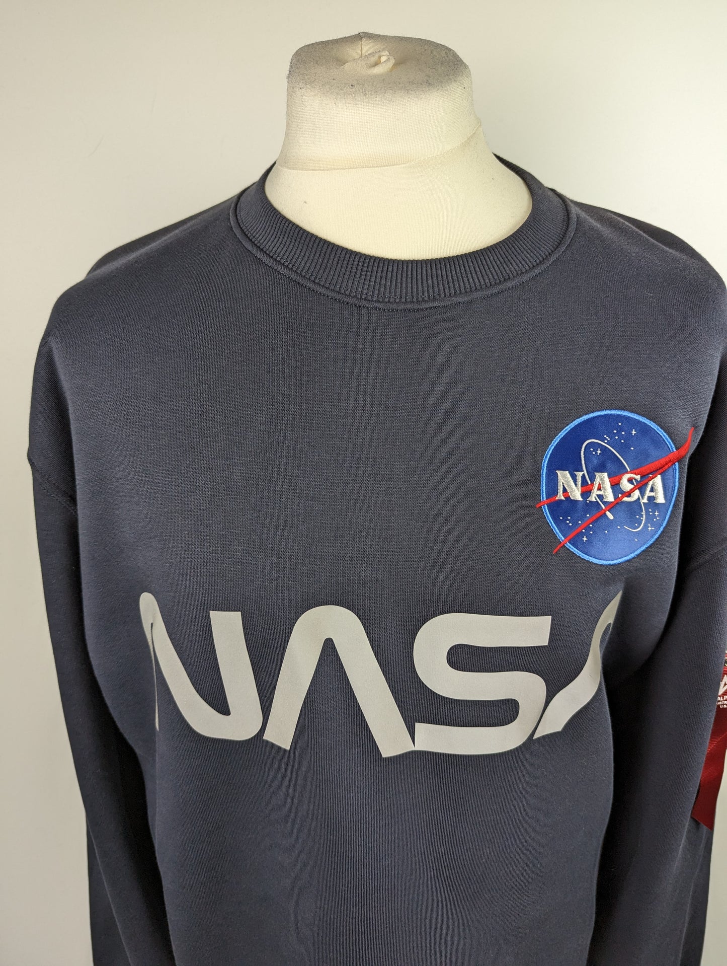 Alpha Industries Mens NASA Reflective Crew Jumper- Blue