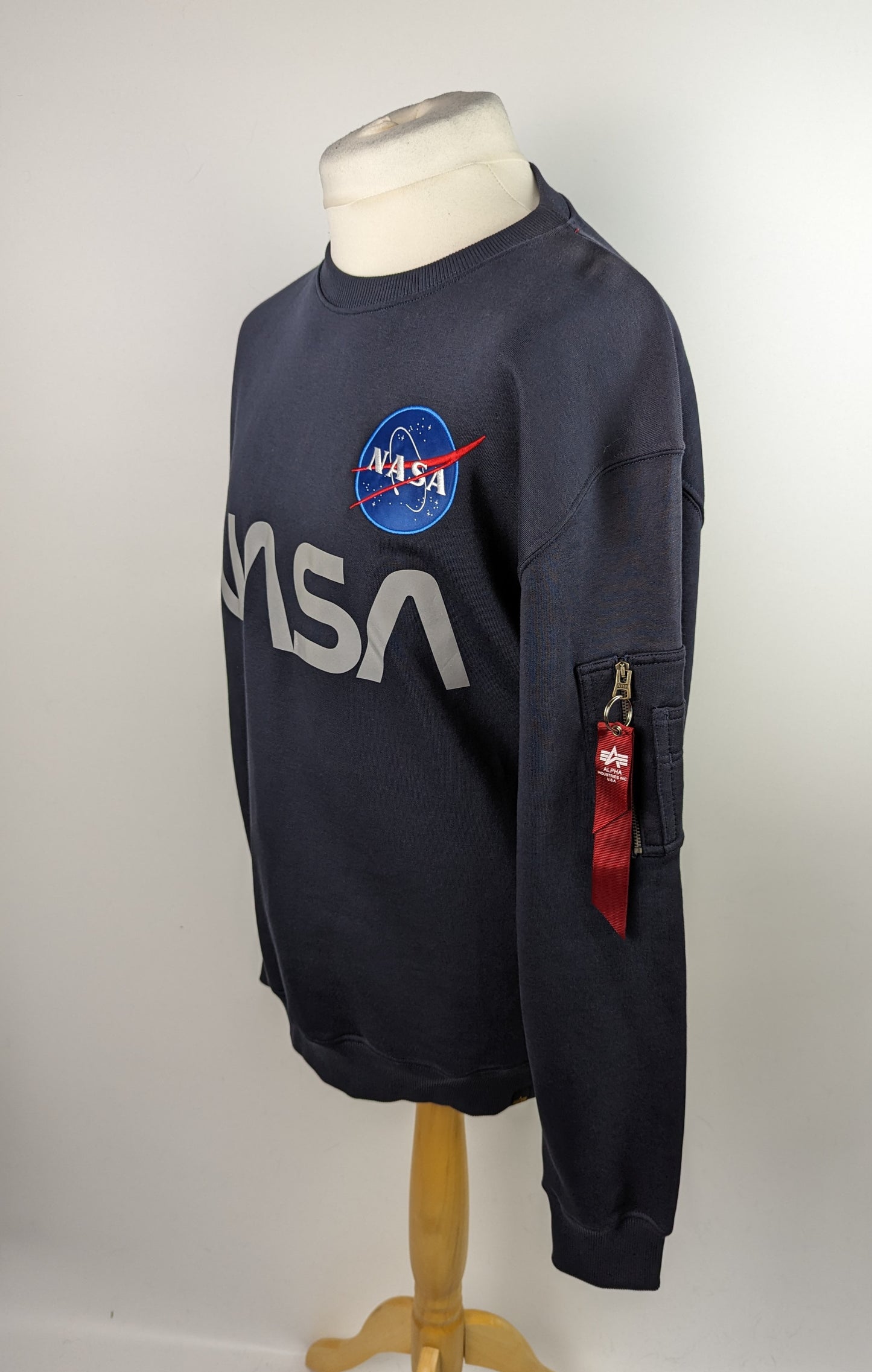 Alpha Industries Mens NASA Reflective Crew Jumper- Blue