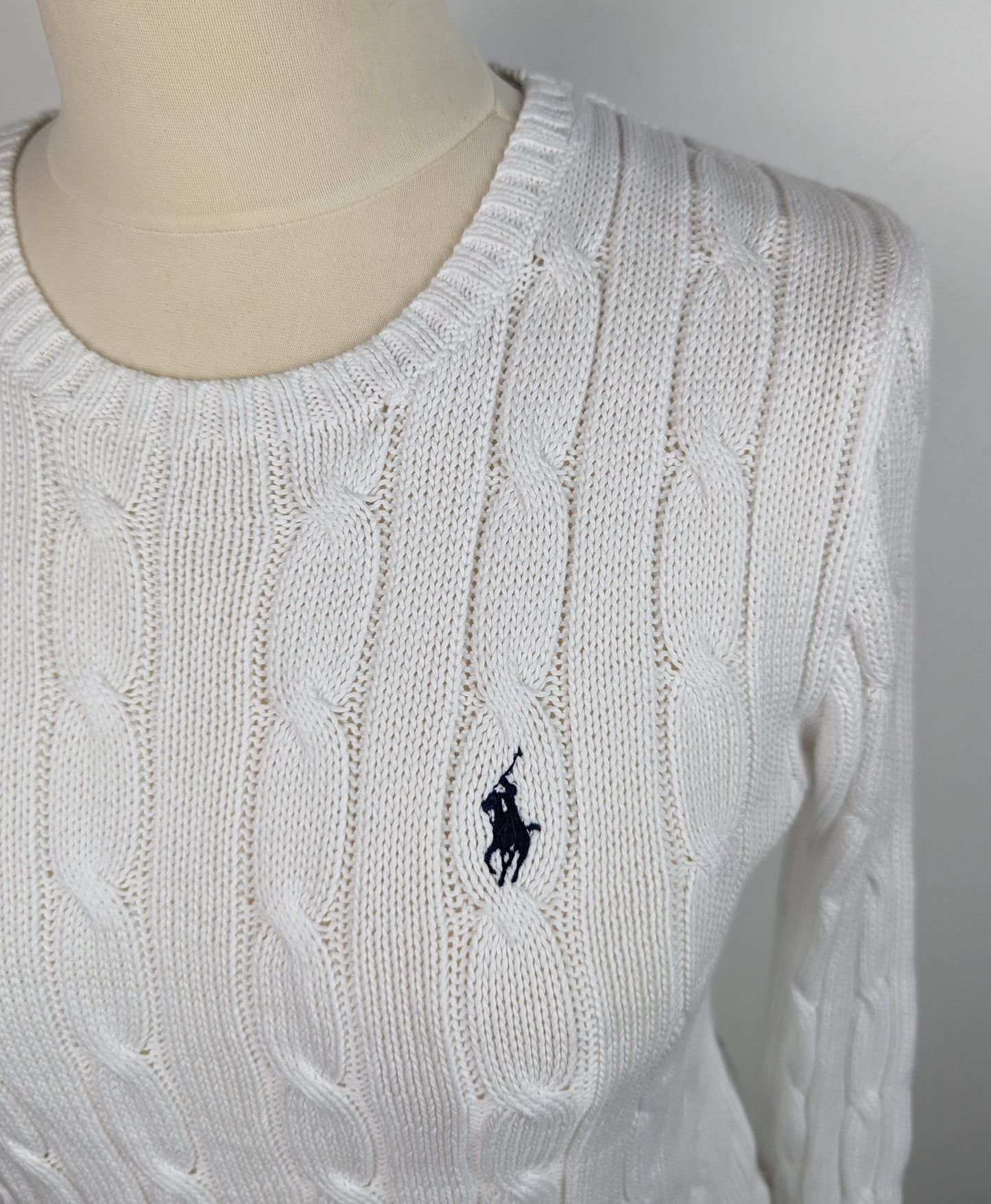 Polo Ralph Lauren Cable Knit Cotton Crewneck Jumper - White