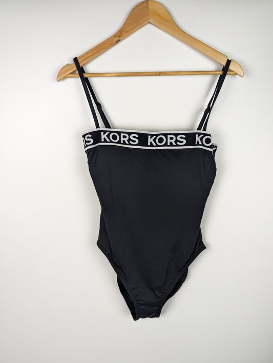 MICHAEL KORS Womens Logo Swimsuit - Black/White