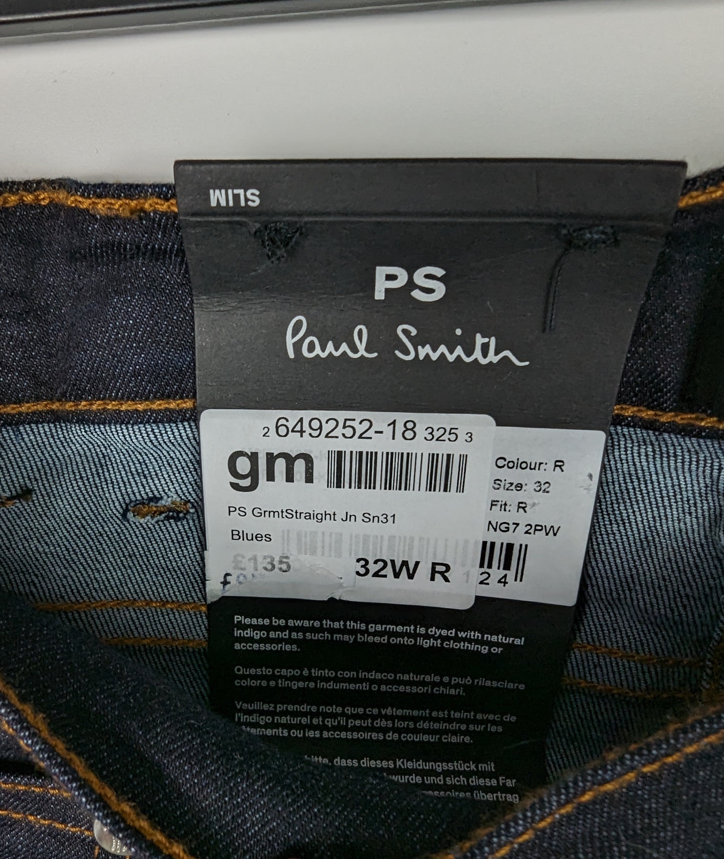 PAUL SMITH Mens Slim-Fit 'Crosshatch Stretch' Jeans - Indigo Blue