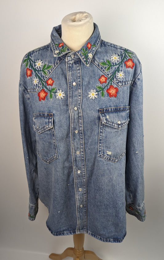 Polo Ralph Lauren Womens floral-embroidered denim shirt - Blue