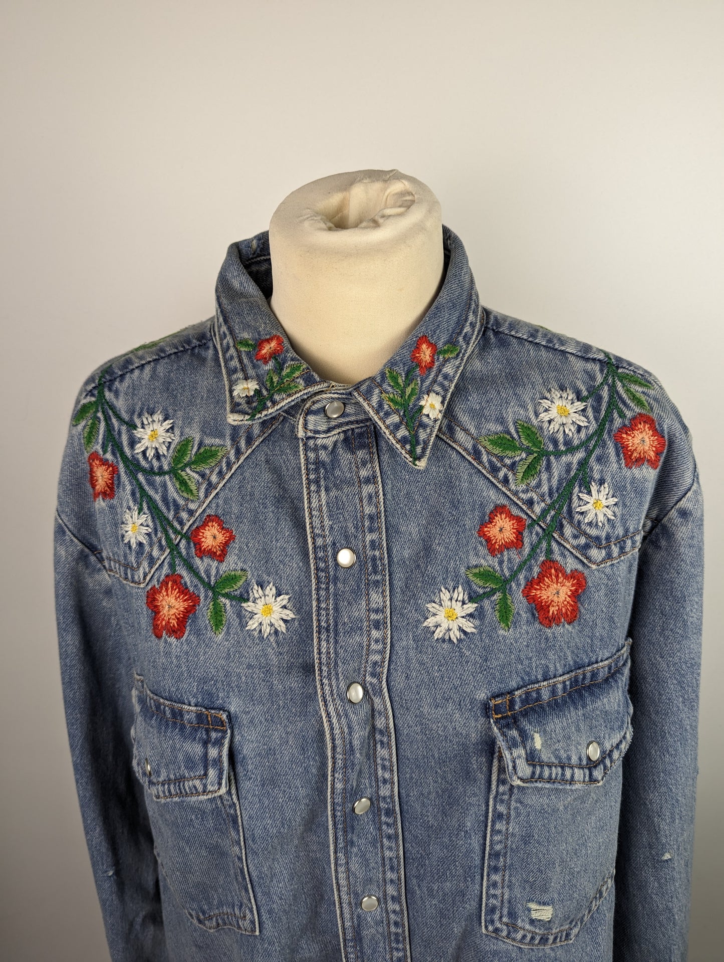 Polo Ralph Lauren Womens floral-embroidered denim shirt - Blue