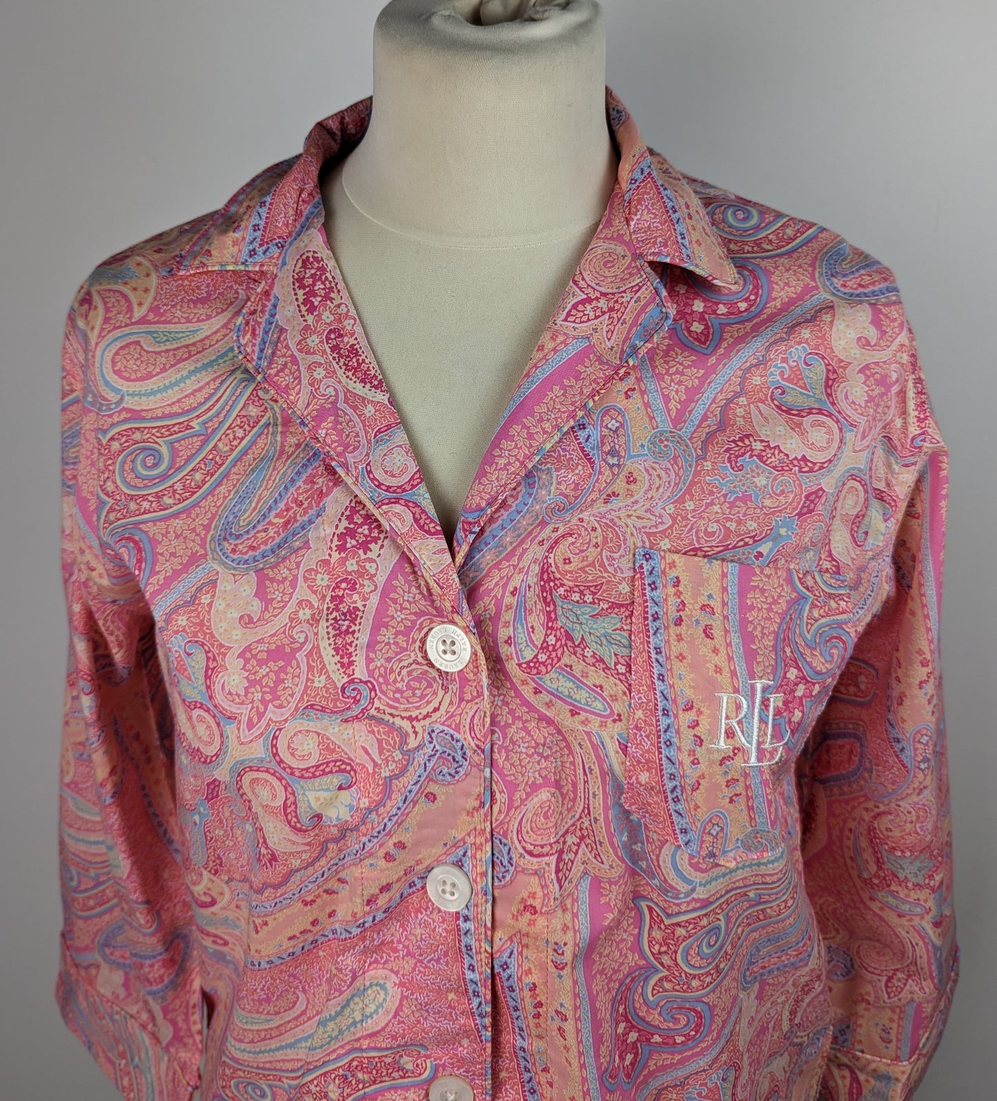 RALPH LAUREN Pyjama Shirt Top - Pink Paisley