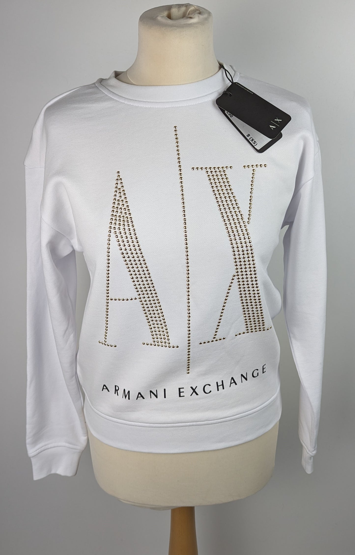 ARMANI EXCHANGE Womens Stud Icon Logo Jumper- White