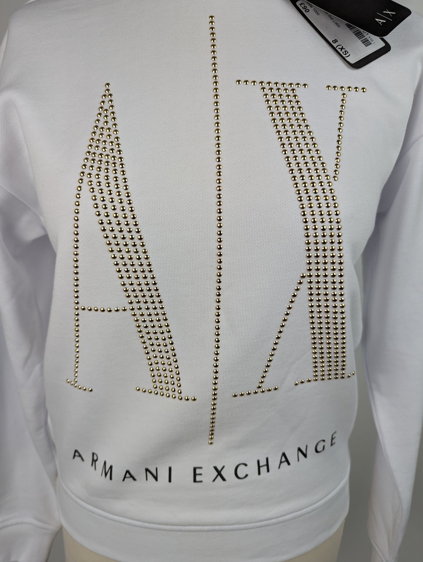 ARMANI EXCHANGE Womens Stud Icon Logo Jumper- White