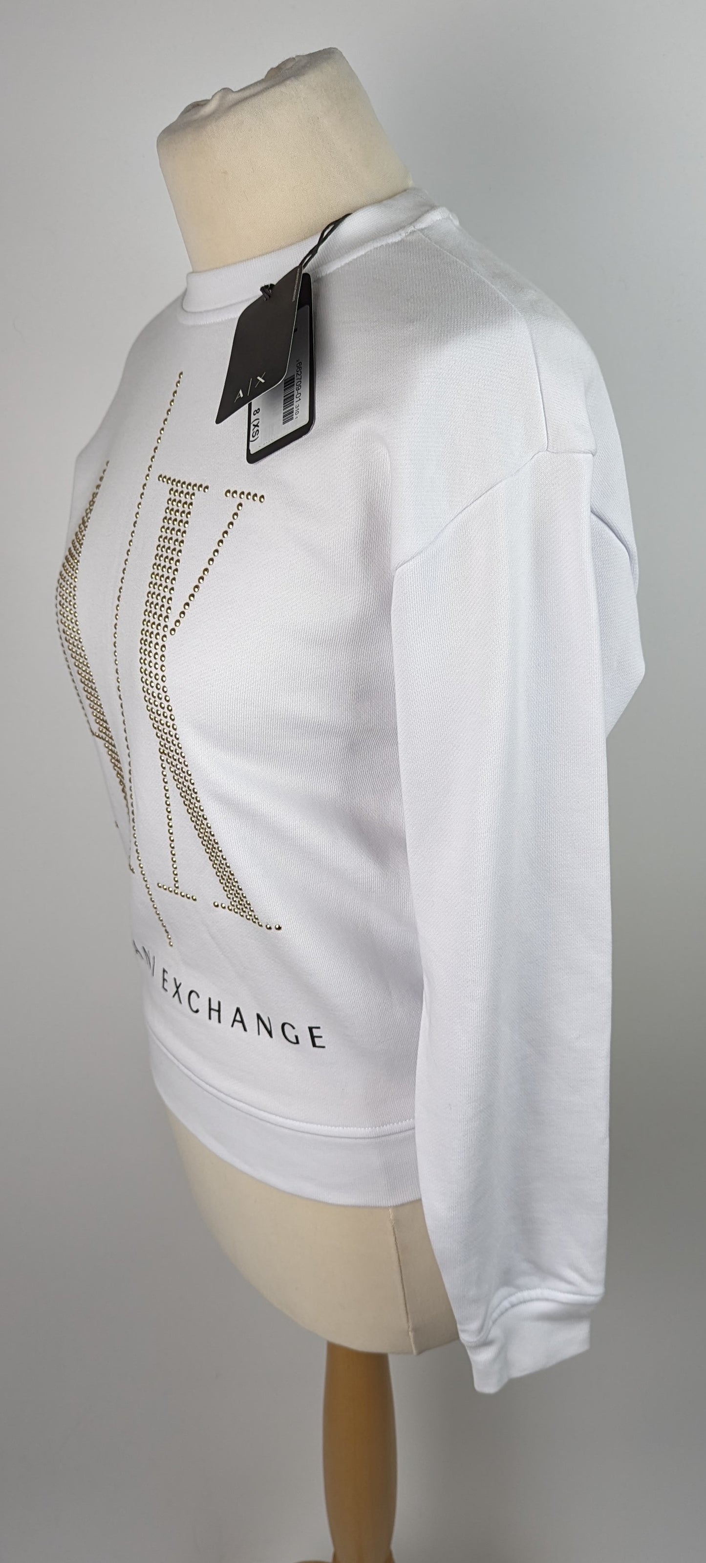 ARMANI EXCHANGE Womens Stud Icon Logo Jumper- White