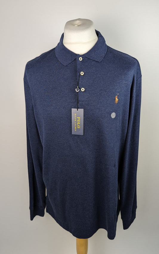 POLO RALPH LAUREN Pima Long Sleeve Polo Shirt - French Navy