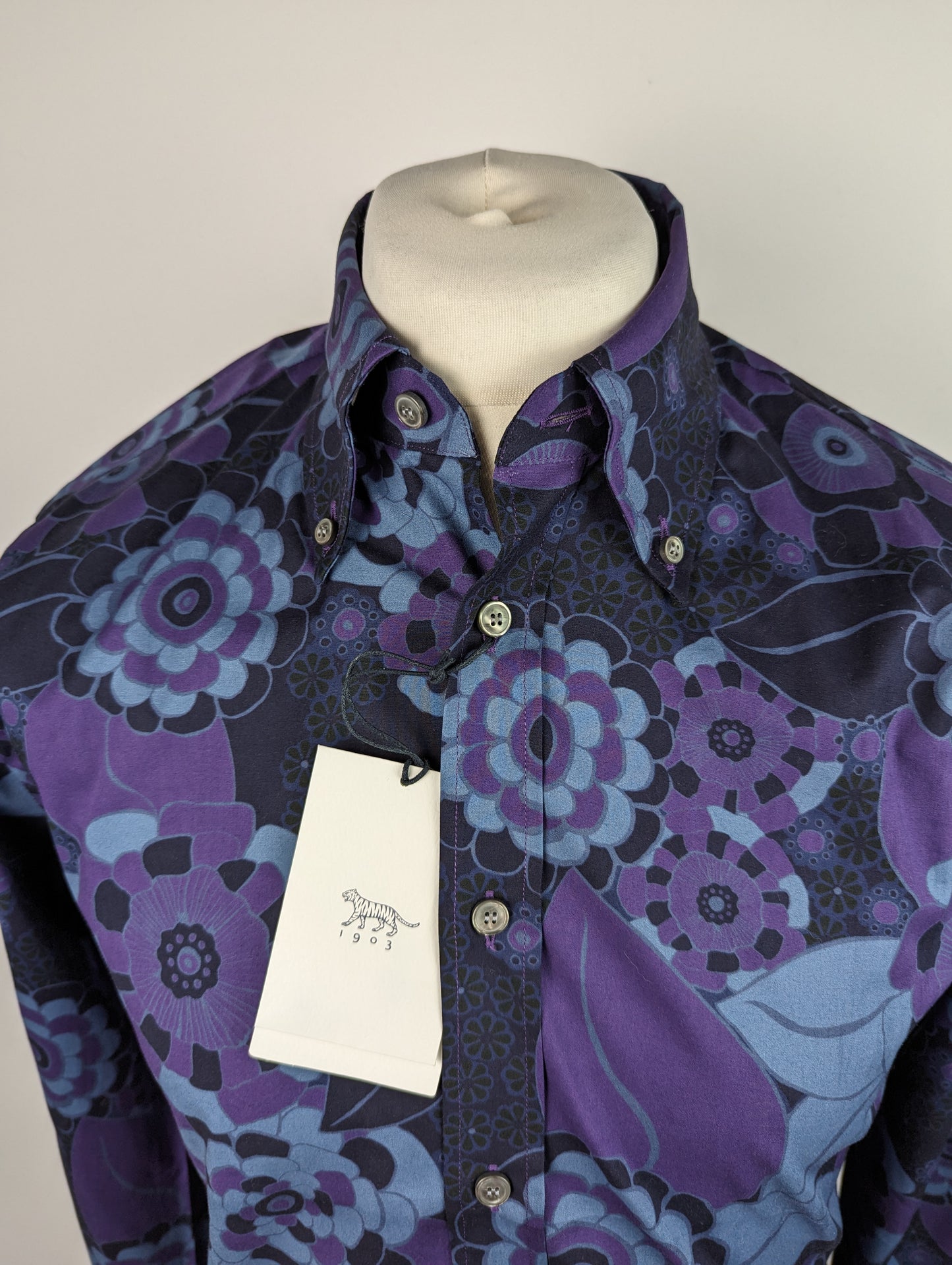 TIGER OF SWEDEN Mens Floral Print Shirt - Blue / Purple