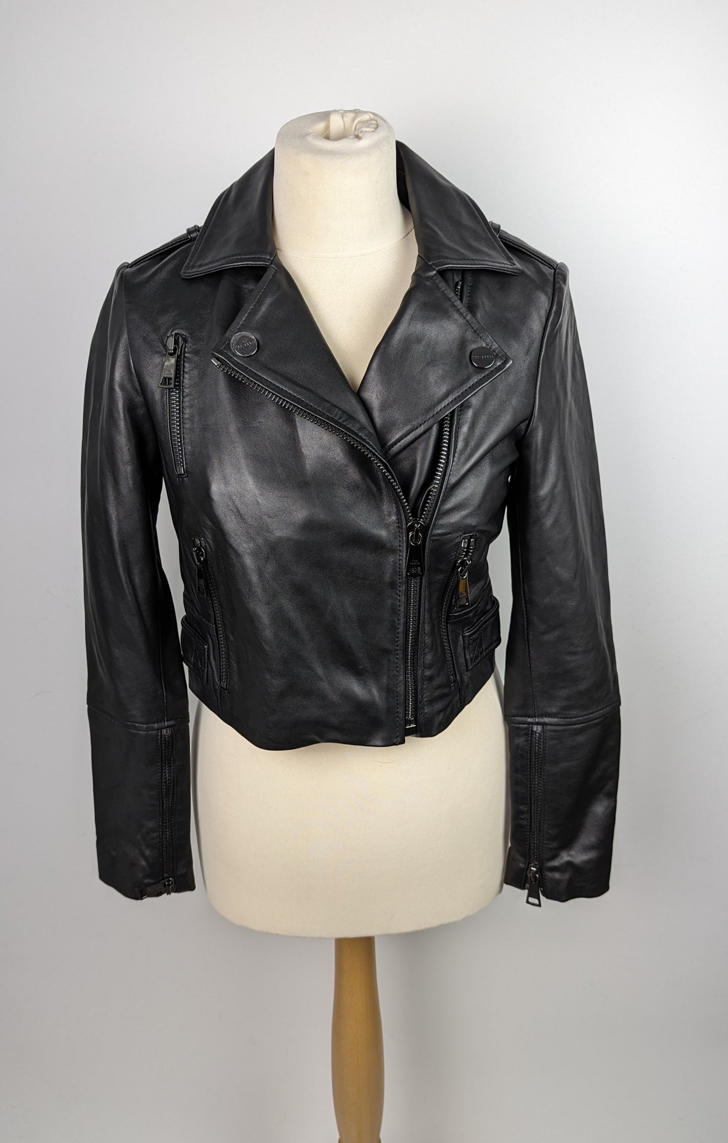 TED BAKER Womens SSalli Leather Biker Jacket - Black