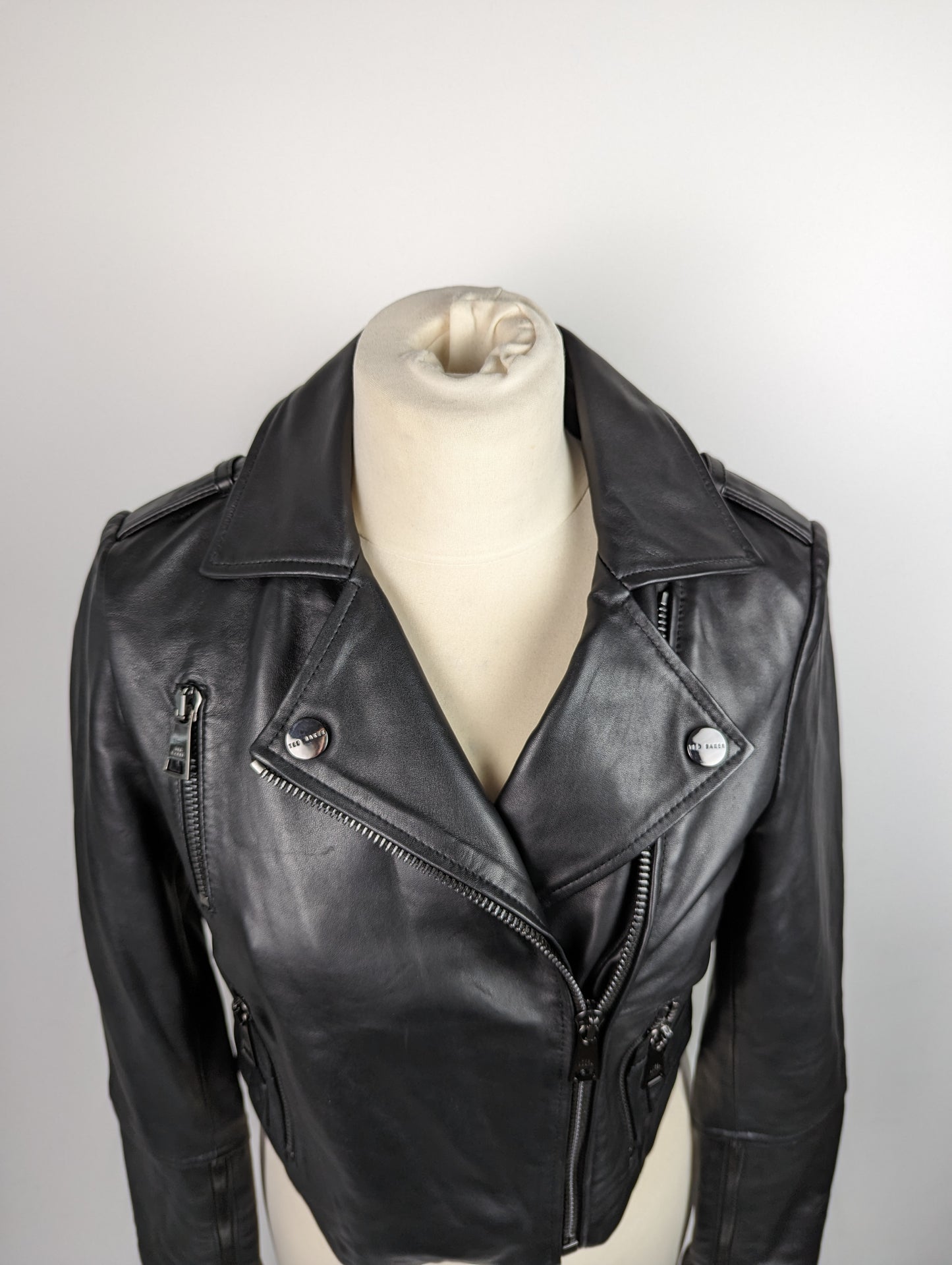 TED BAKER Womens SSalli Leather Biker Jacket - Black