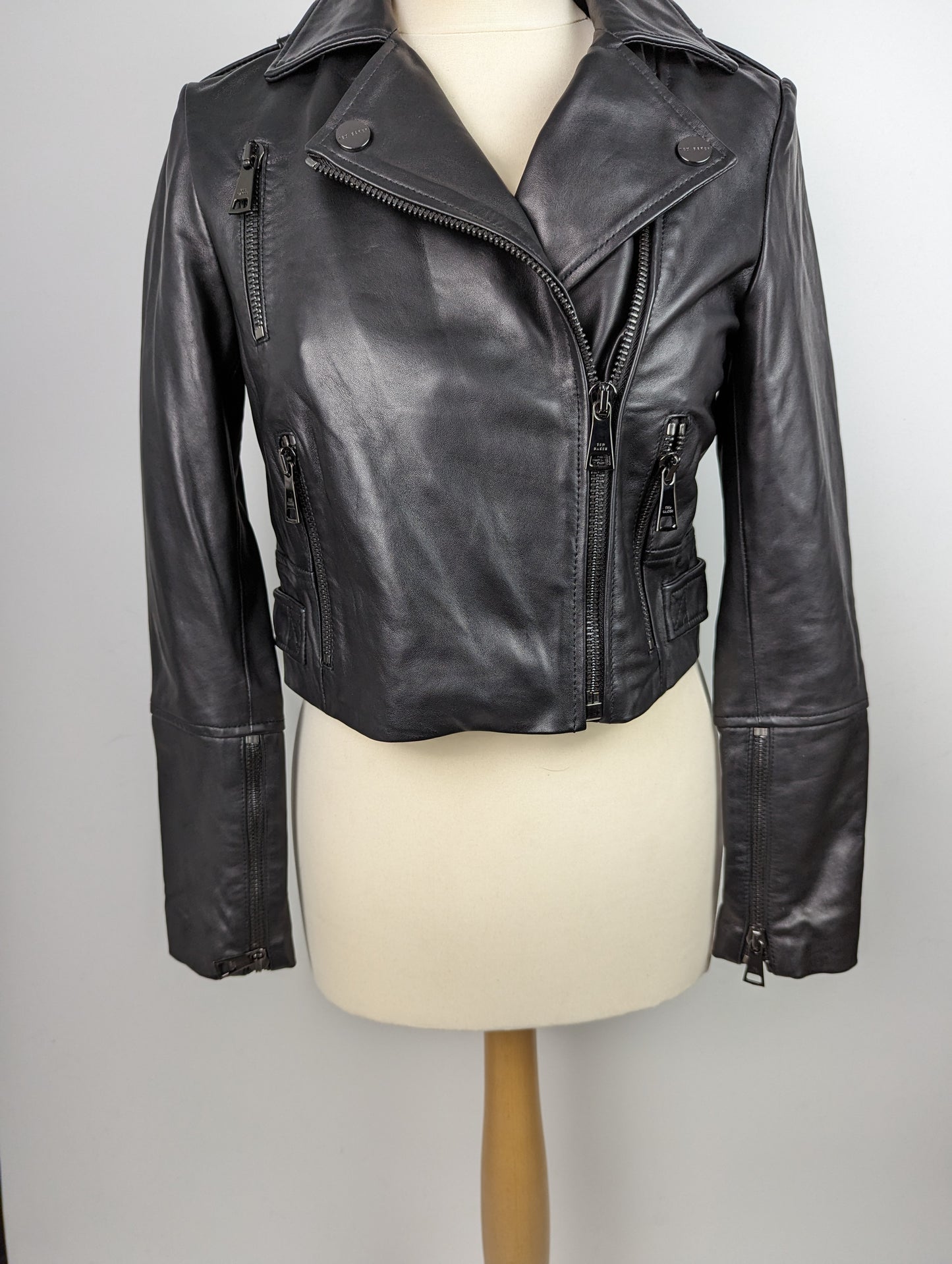 TED BAKER Womens SSalli Leather Biker Jacket - Black