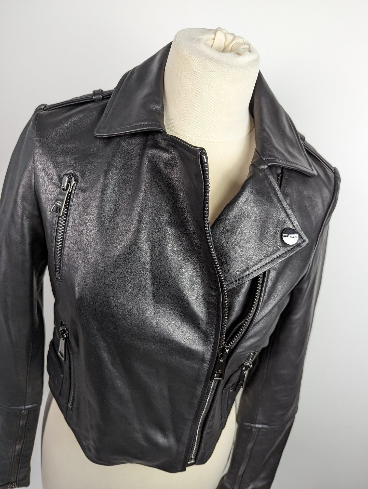 TED BAKER Womens SSalli Leather Biker Jacket - Black