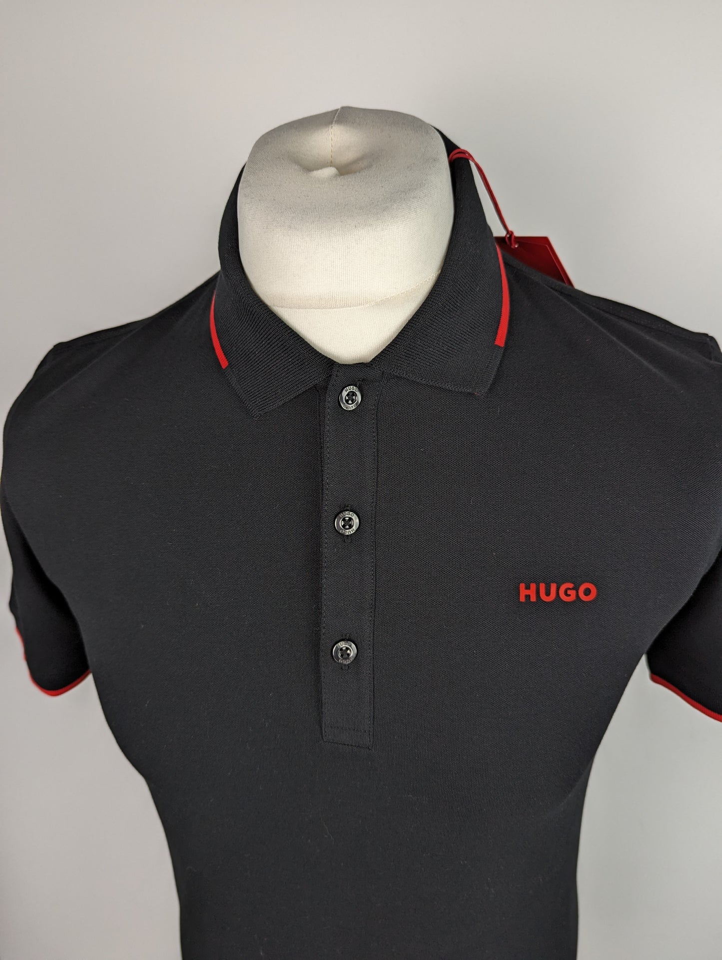 HUGO Mens Dinoso Polo Shirt - Black/Red