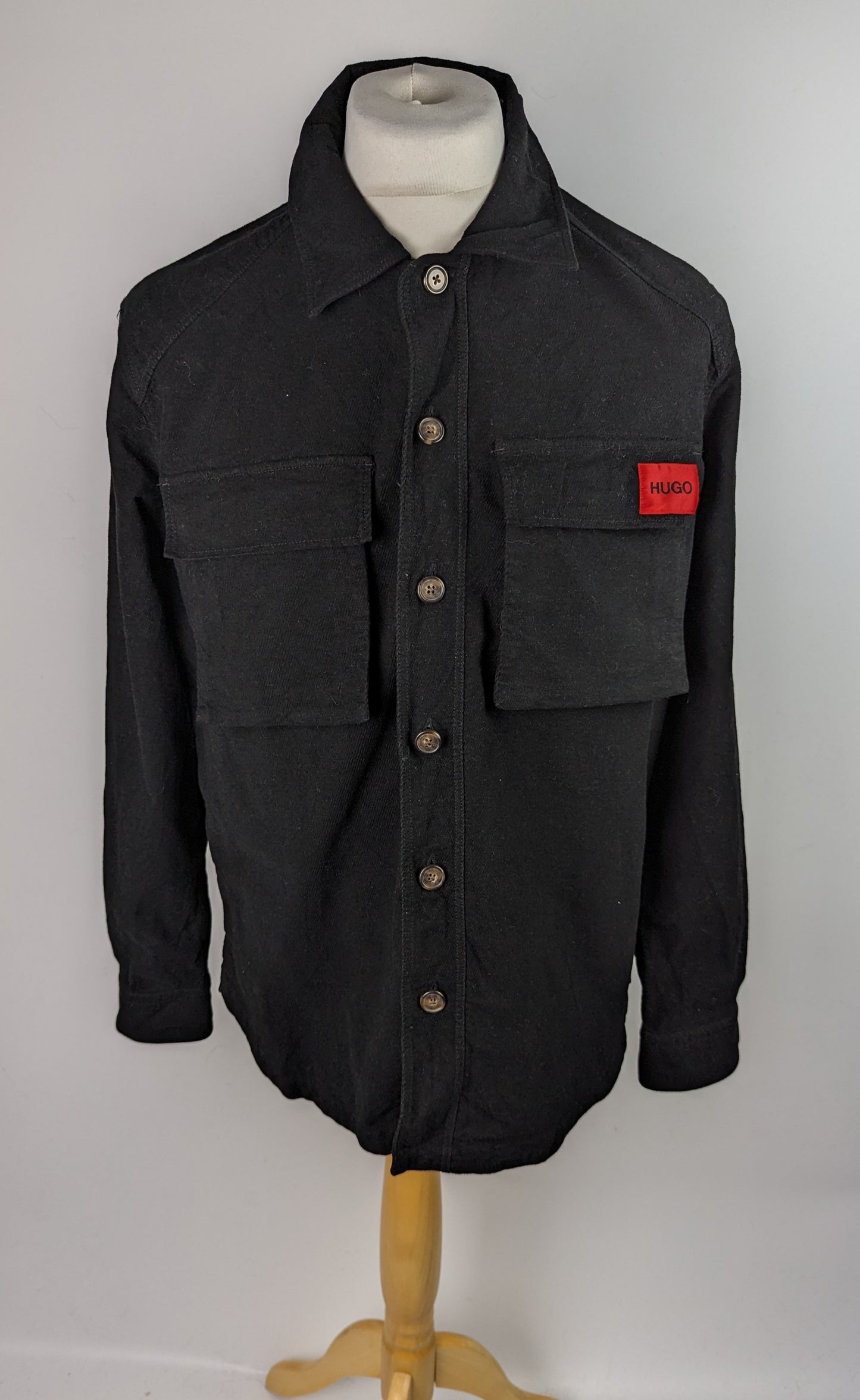 HUGO Mens Ederico Button Overshirt - Black