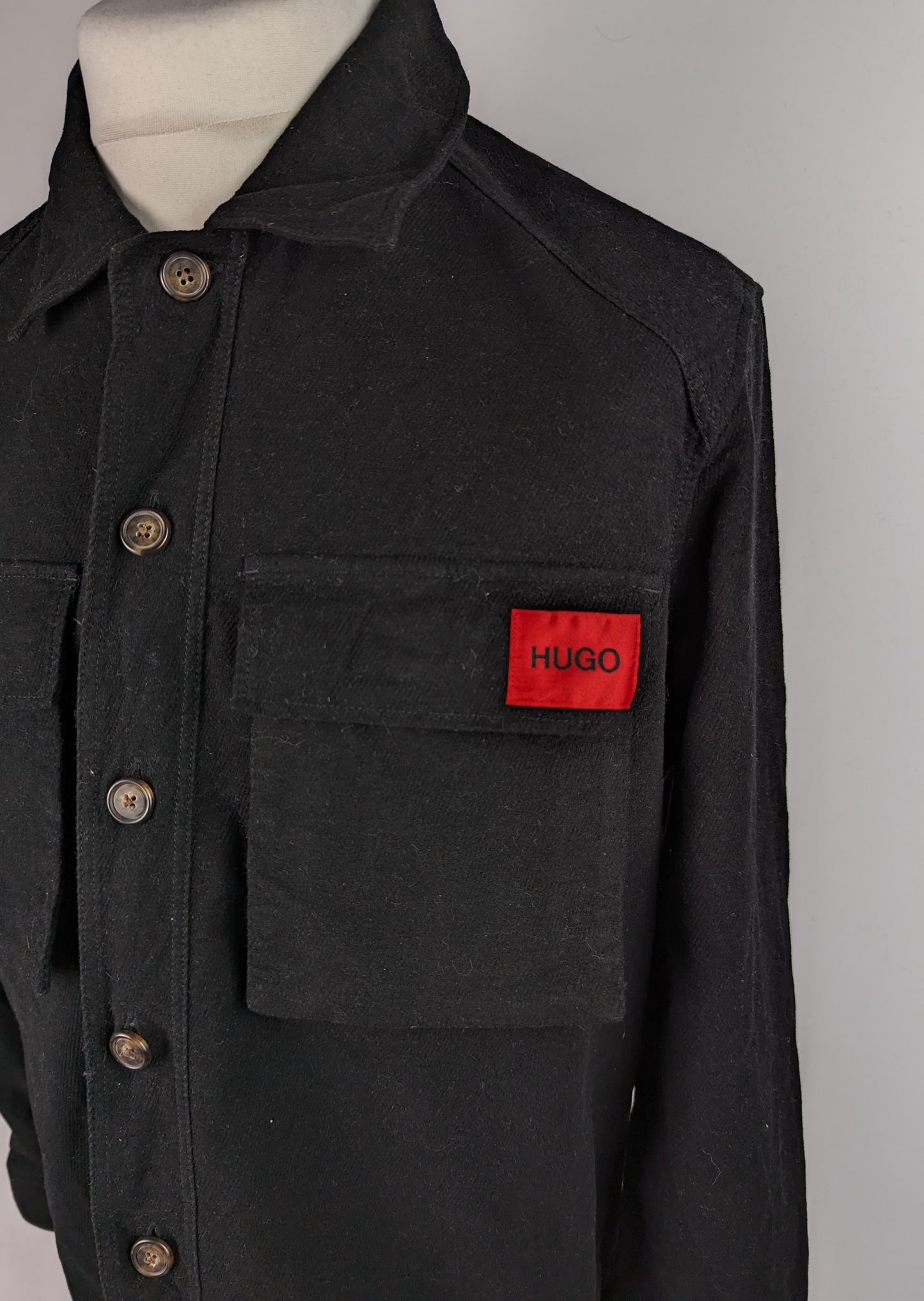 HUGO Mens Ederico Button Overshirt - Black