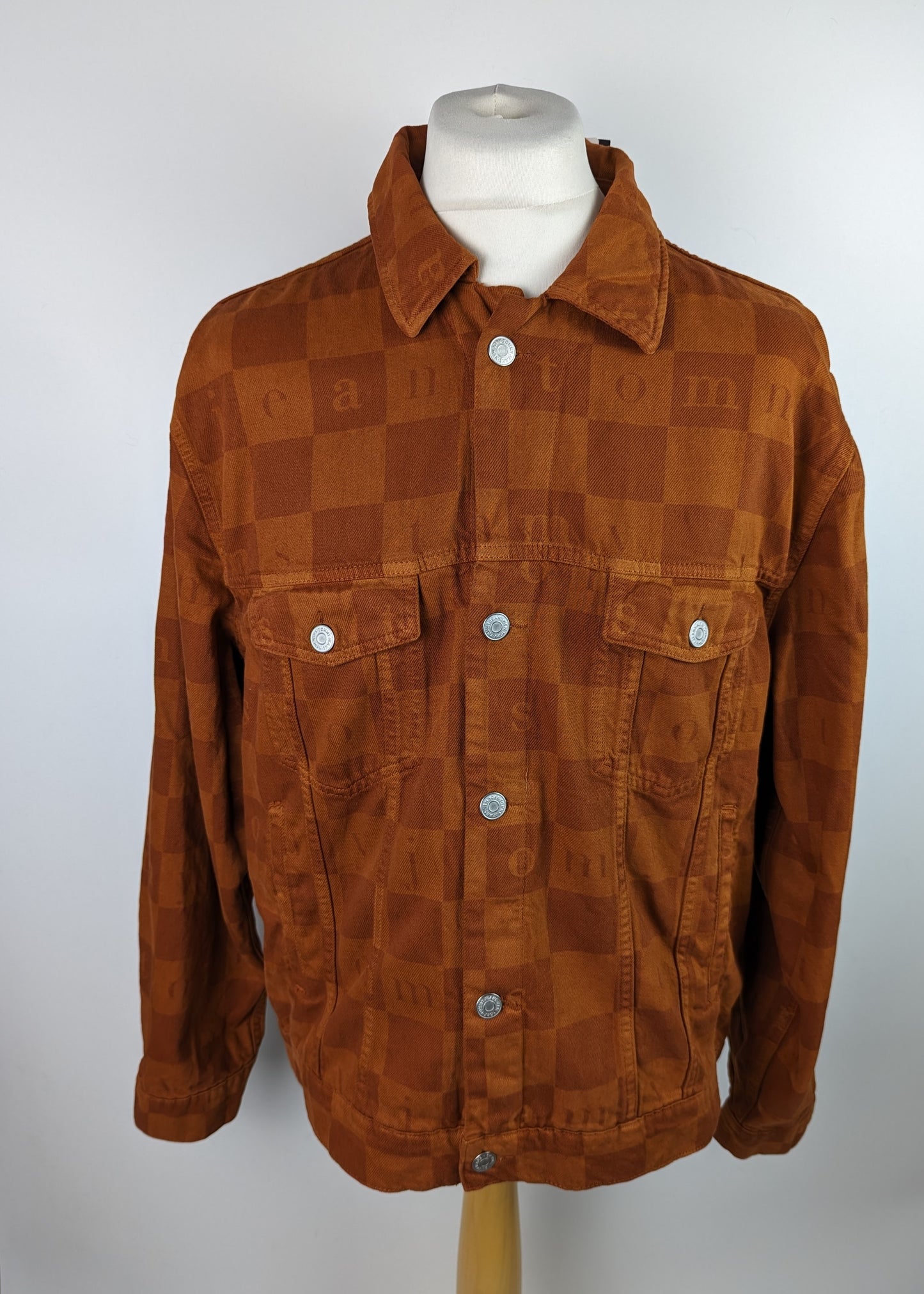 TOMMY JEANS Mens Check Trucker Jacket - Brown / Orange