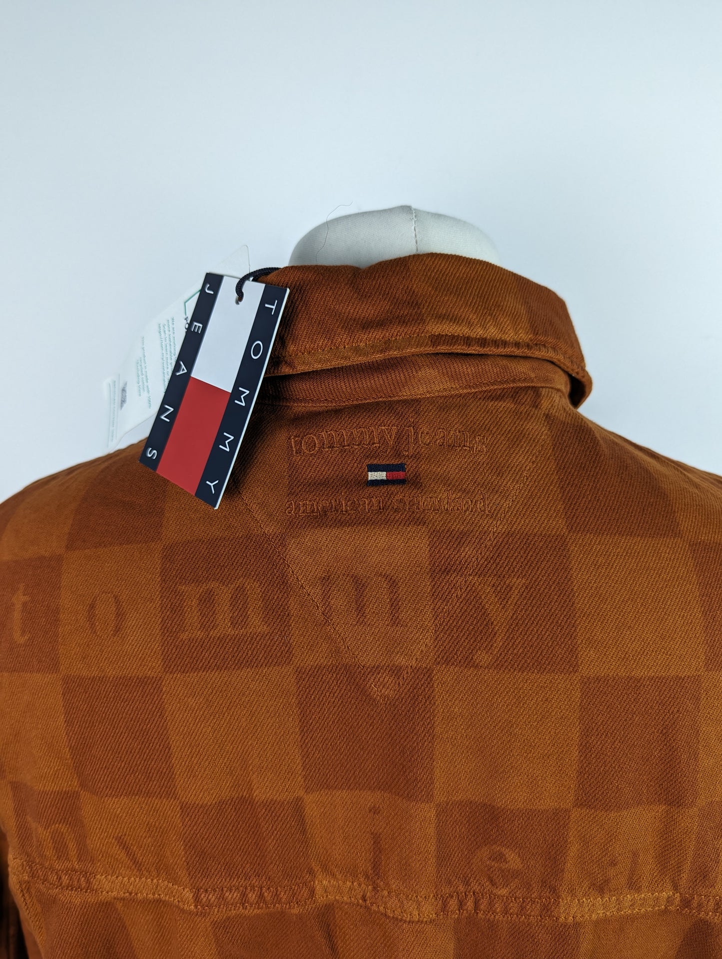 TOMMY JEANS Mens Check Trucker Jacket - Brown / Orange