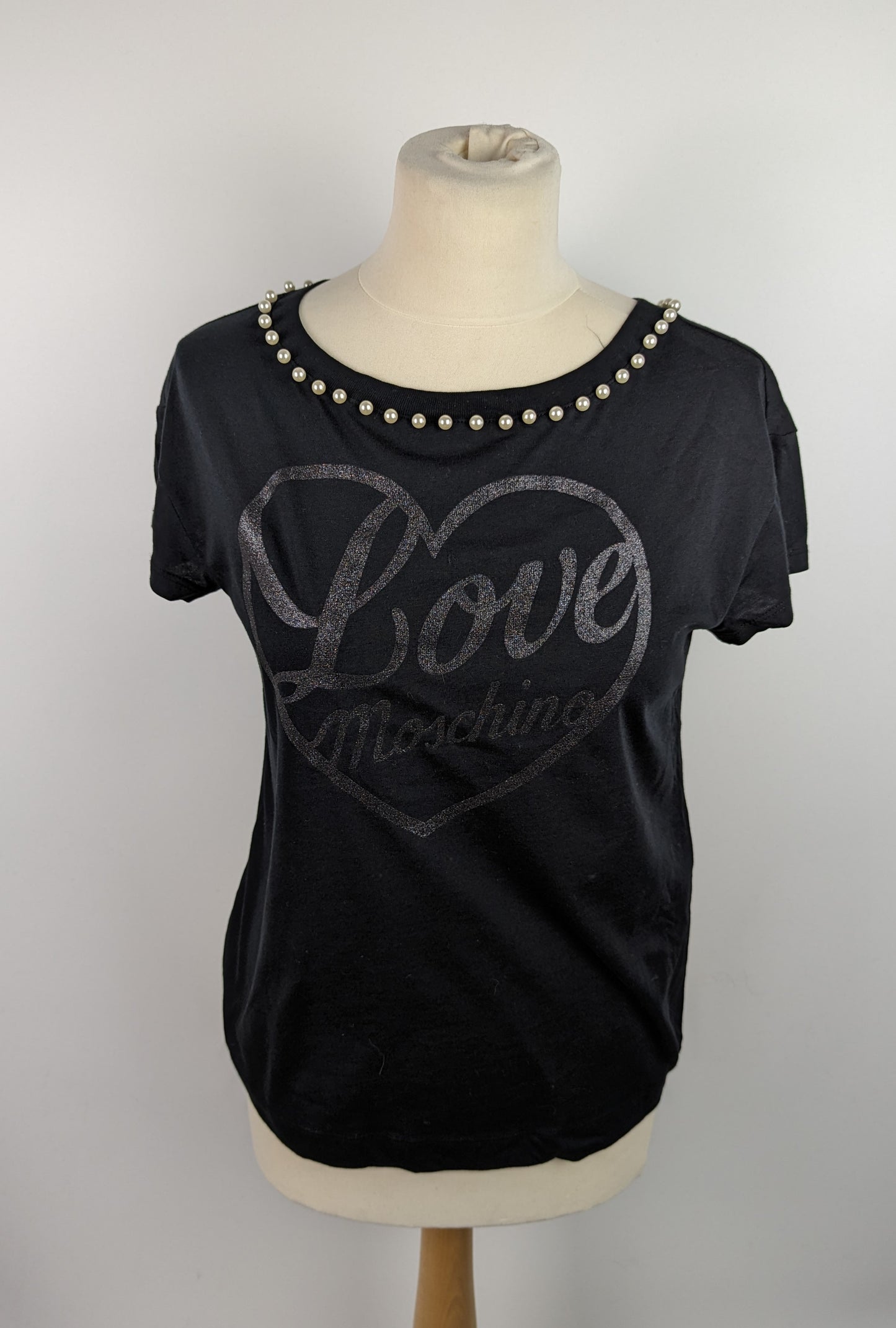 LOVE MOSCHINO Womens Pearl Glitter Tee - Black