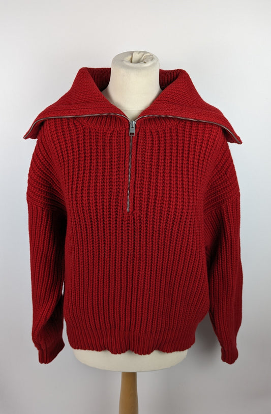 FRAME Half Zip Rib Knit Jumper - Scarlet Red