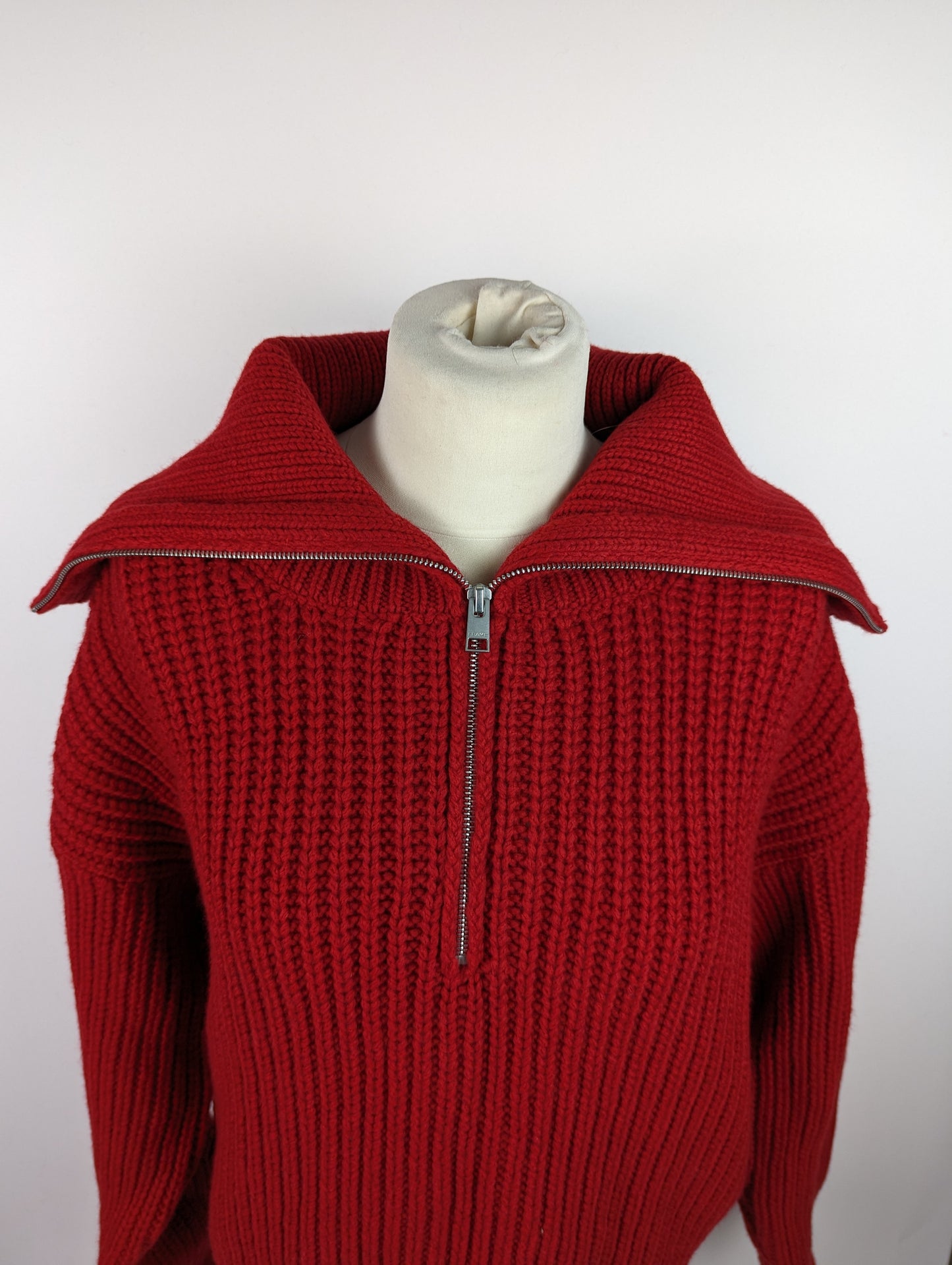 FRAME Half Zip Rib Knit Jumper - Scarlet Red